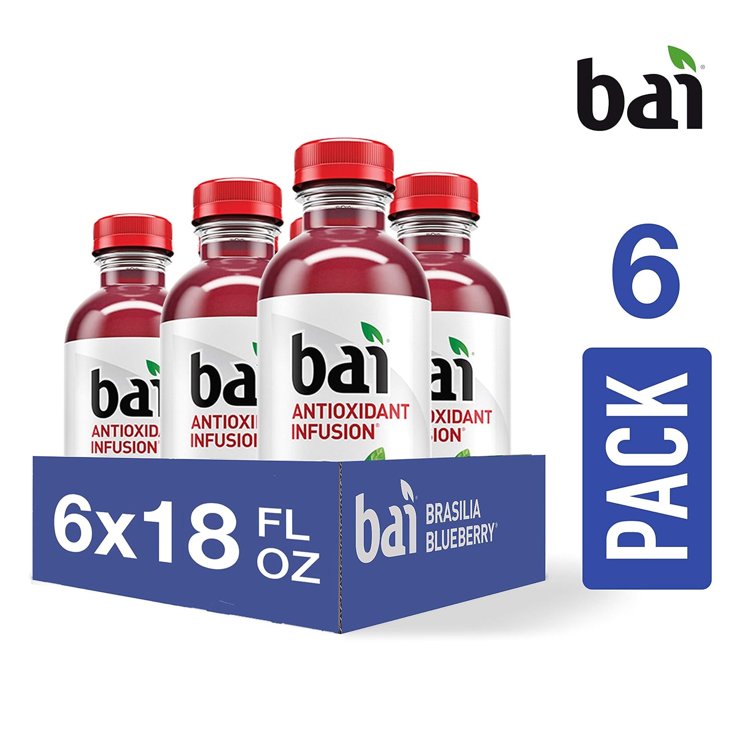 Bai Flavored Water, Brasilia Blueberry, Antioxidant Infused Drinks, 18 Fluid Ounce Bottles, 6 count