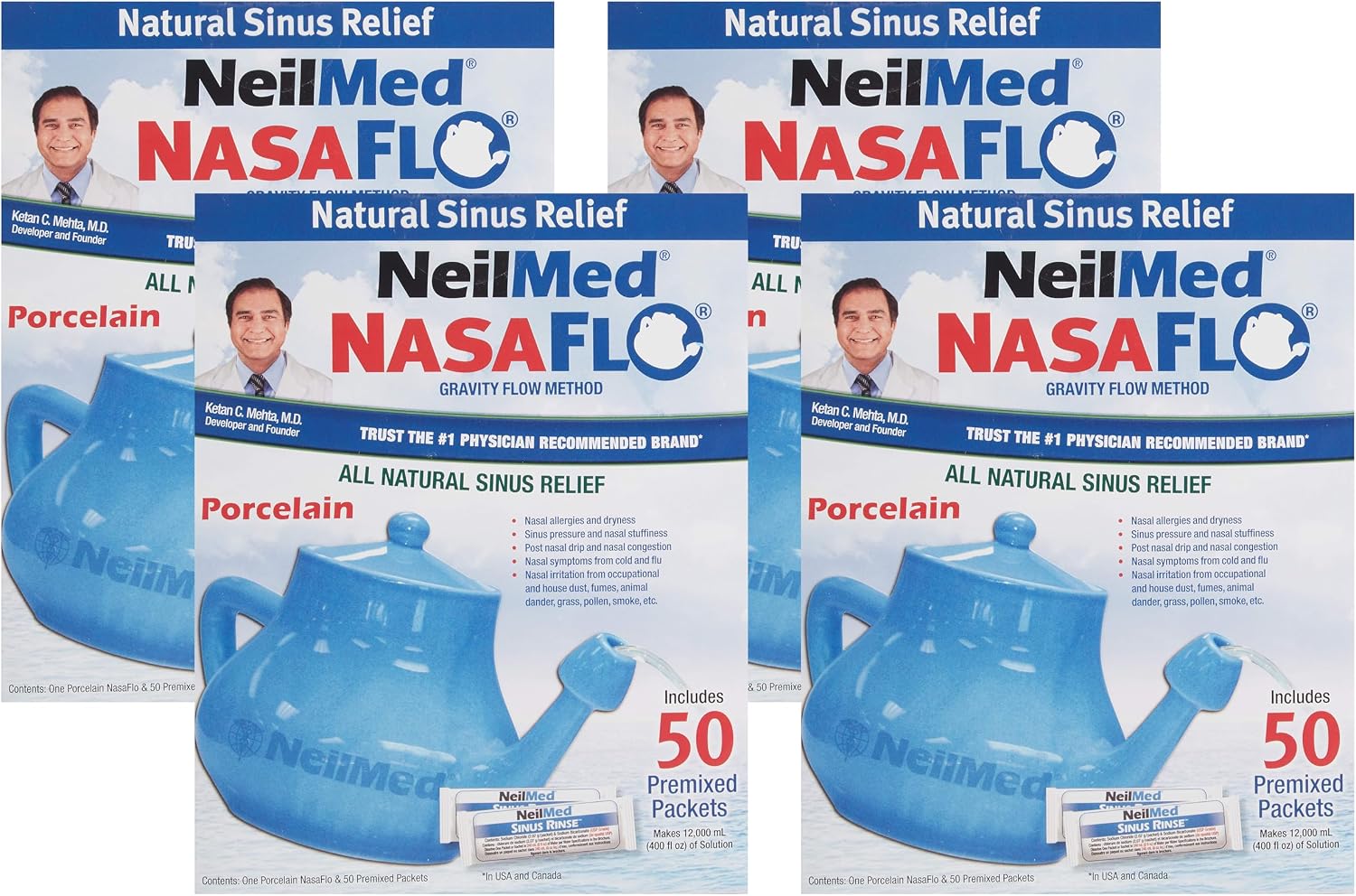 NeilMed Nasaflo Porcelain Neti Pot, 50 Count
