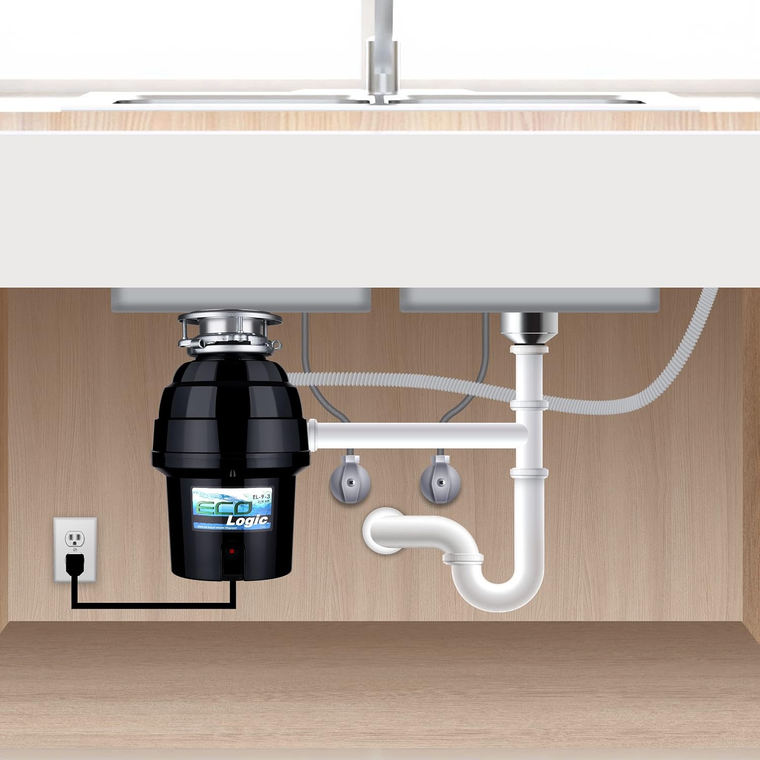 Eco Logic 1/3 HP Garbage Disposal, Universal 3-Bolt Mount, Power Cord