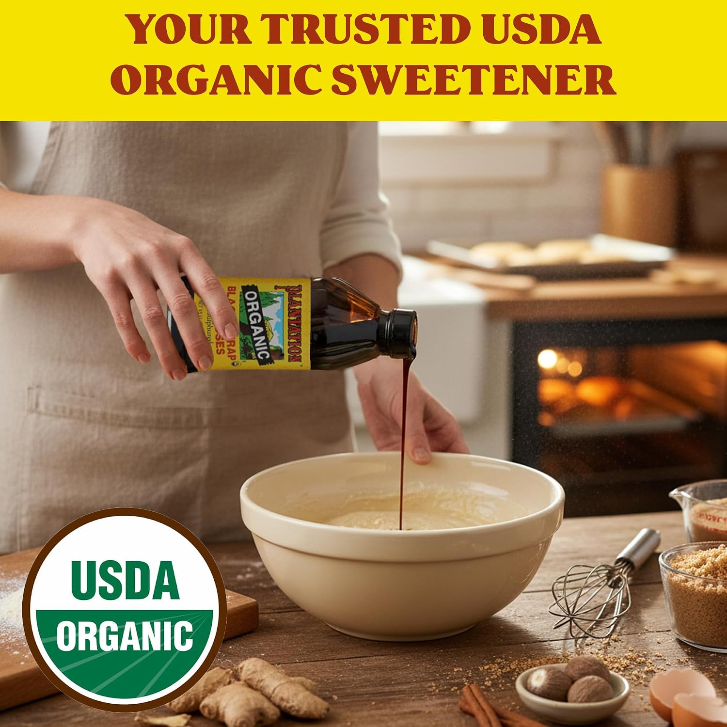 Plantation Organic Blackstrap Molasses 15 oz – USDA Organic Unsulphured Blackstrap Molasses, Natural Sweetener for Baking, Cooking & Beverages