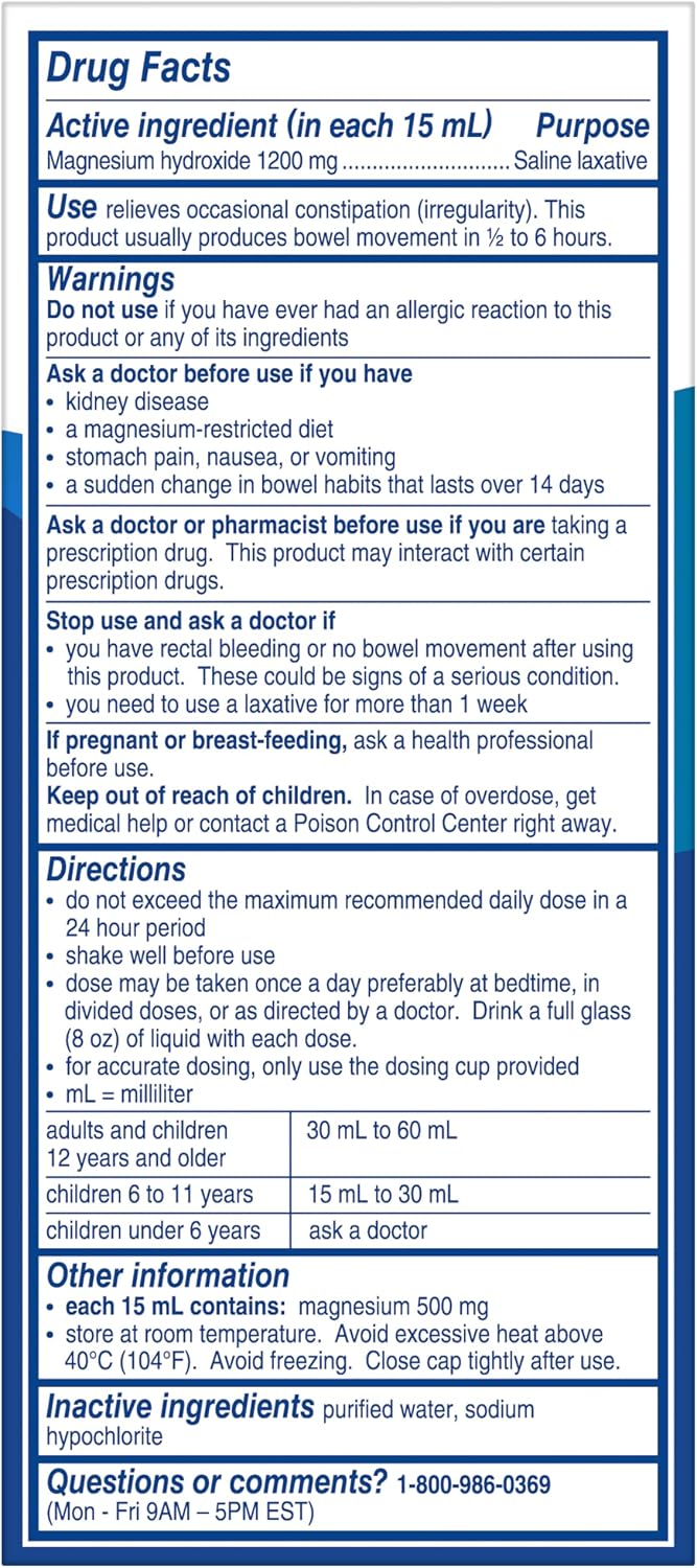 Phillips' Milk of Magnesia, Laxative, Original, 4 Ounce (Pack of 6) - Packaging May Vary