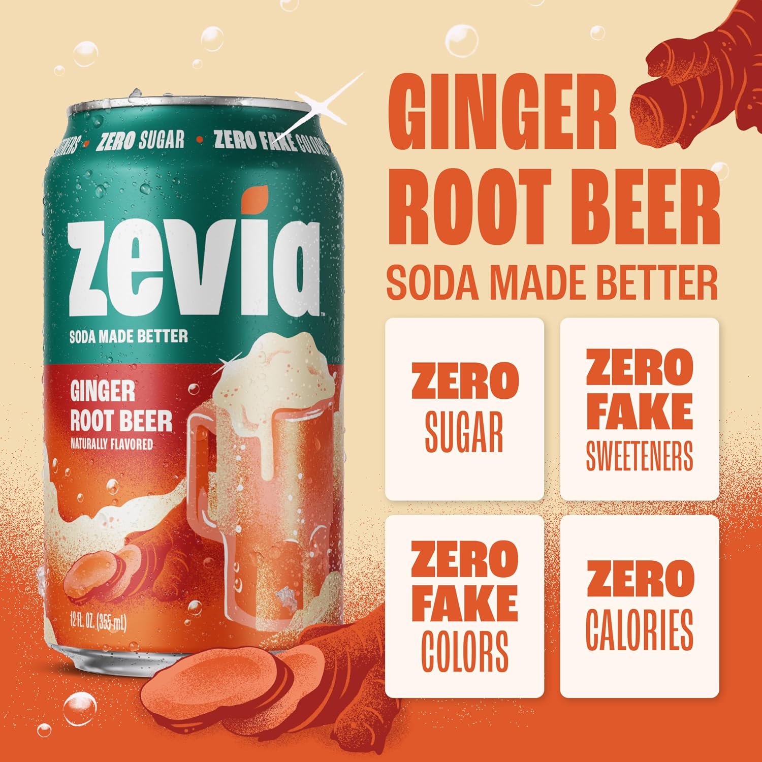 Zevia Zero Calorie Soda, Orange, 12 Ounce Cans (Pack of 6)