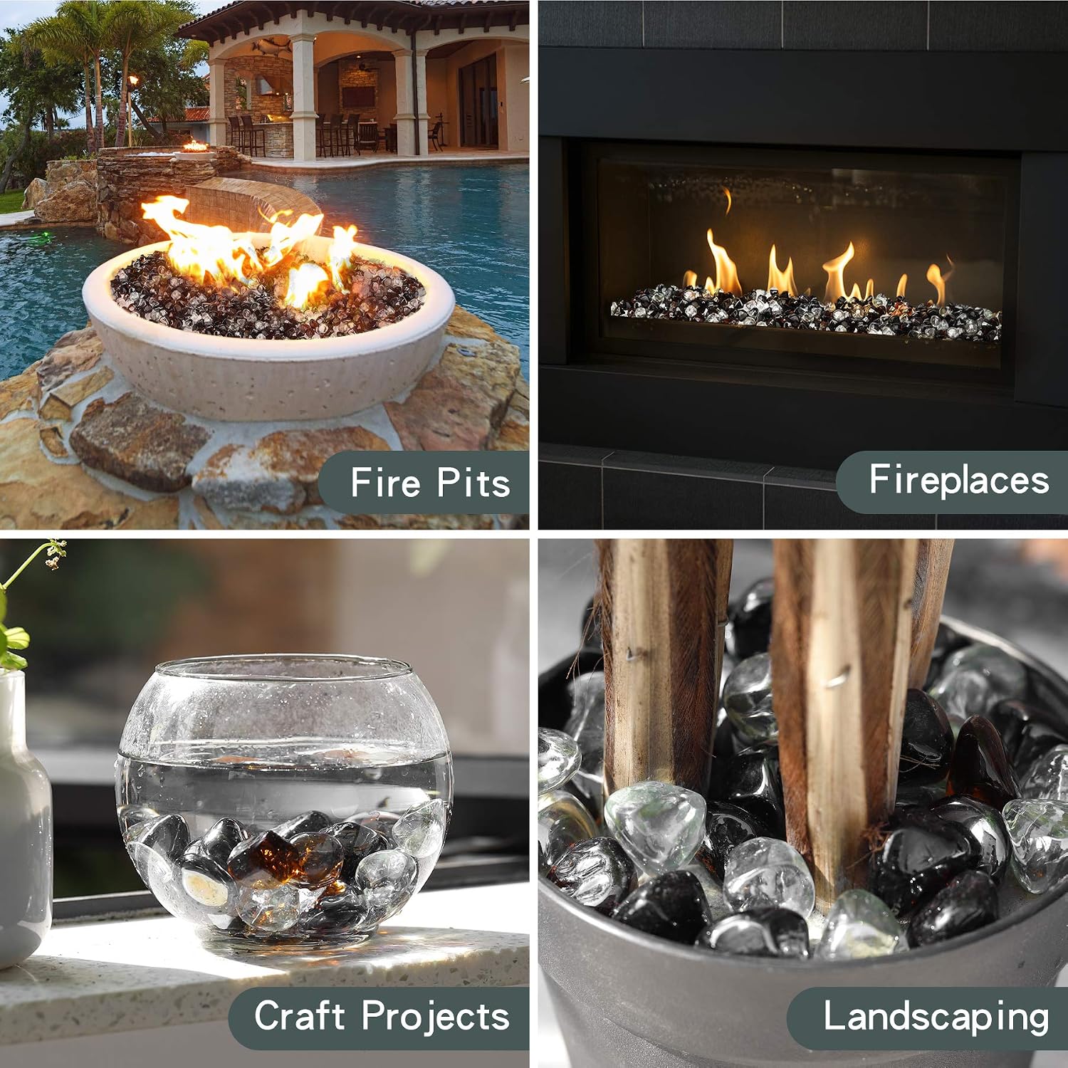 Mr. Fireglass 10 Pounds 1 Inch Diamond Fire Glass, High Luster Crystal Ice | Reflective Fire Pit Glass Rocks,10 lbs, For Propane & Natural Gas Fire Pits Table Fireplace & Lanscape