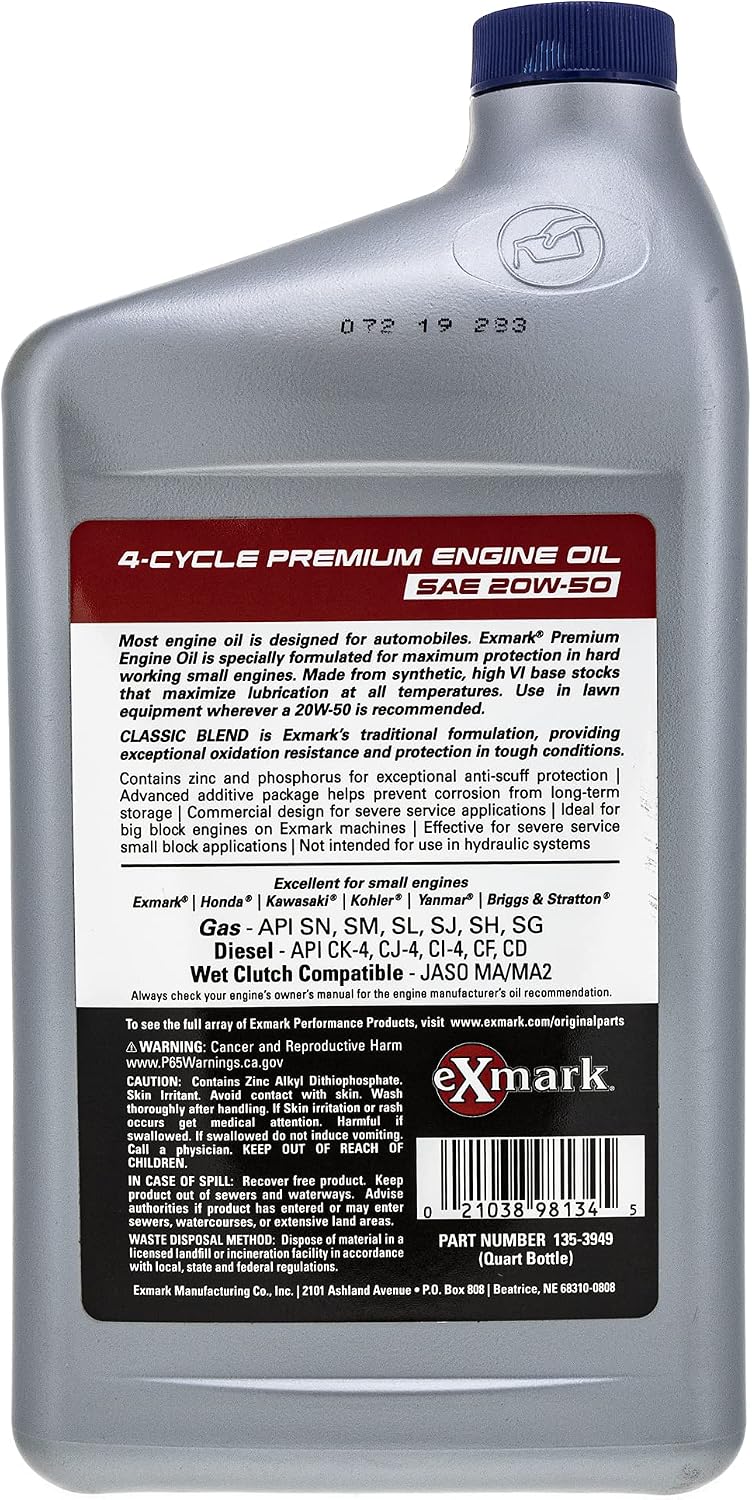Exmark 135-3949 Engine Oil 20W-50 Full Synthetic 1 Quart Bottle