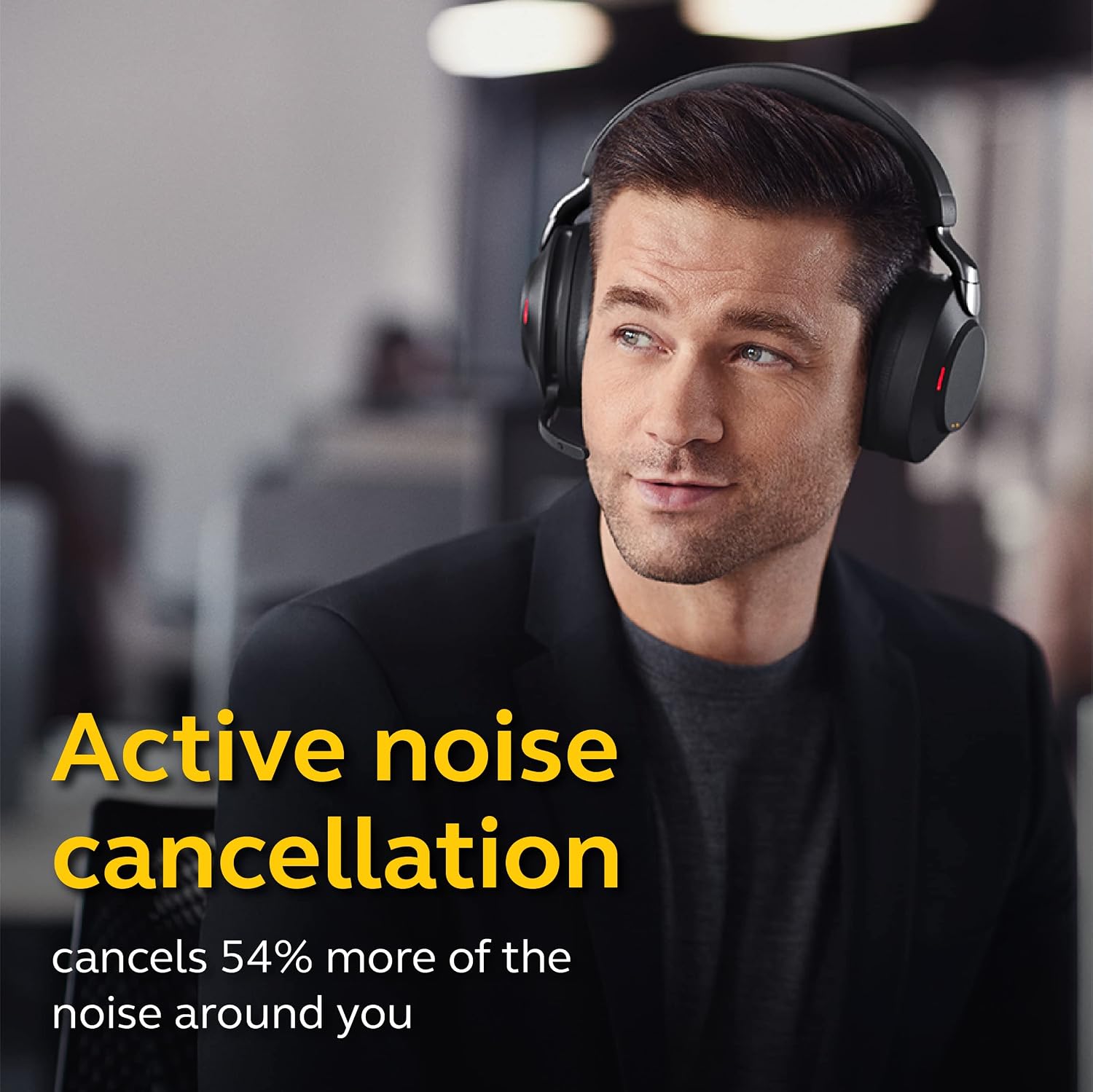 Jabra Evolve2 85 Wireless PC Headset – Noise Cancelling UC Certified Stereo Headphones with Long-Lasting Battery – USB-C Bluetooth Adapter –