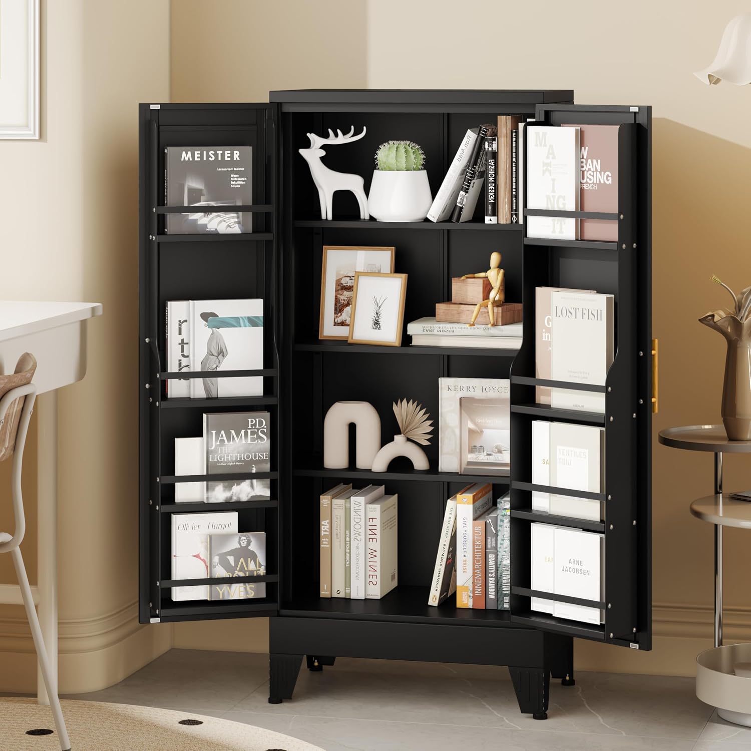 GAIOUS 75.2" Tall Metal Kitchen Pantry Storage Cabinets with 2 Door and 5 Adjustable Shelves, Cupboard for Kitchen, Dining Room, Living Room and Bathroom, White