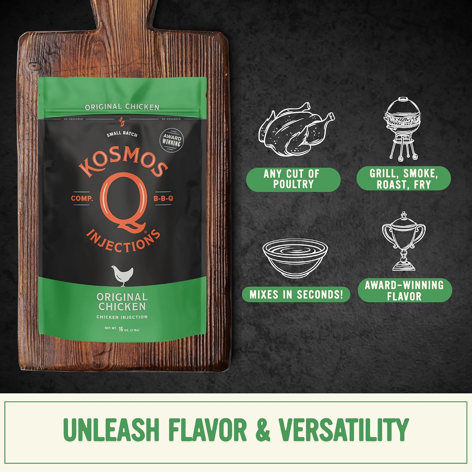 Kosmos Q Reserve Blend Brisket Injection, Premium Beef BBQ Marinade for Tender & Juicy Brisket, Phosphate-Enhanced for Moisture Retention, Competition-Grade Seasoning, Gluten Free, 16 Oz Jar