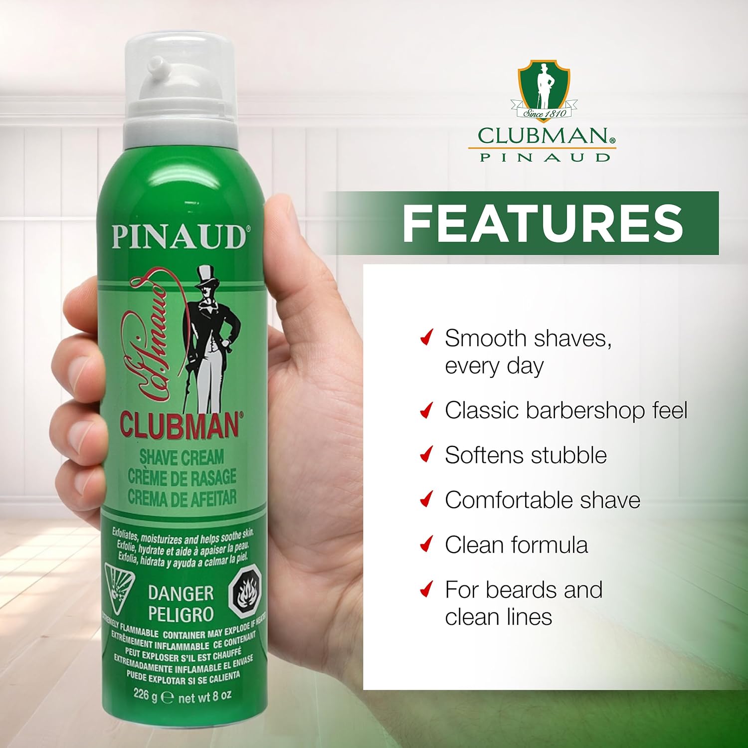 Clubman Pinaud Classic Barber Shave Cream, Moisturizing and Conditioning for Smooth Shave, Professional Quality for All Beard Types, 16 Fl Oz, 1-Pack