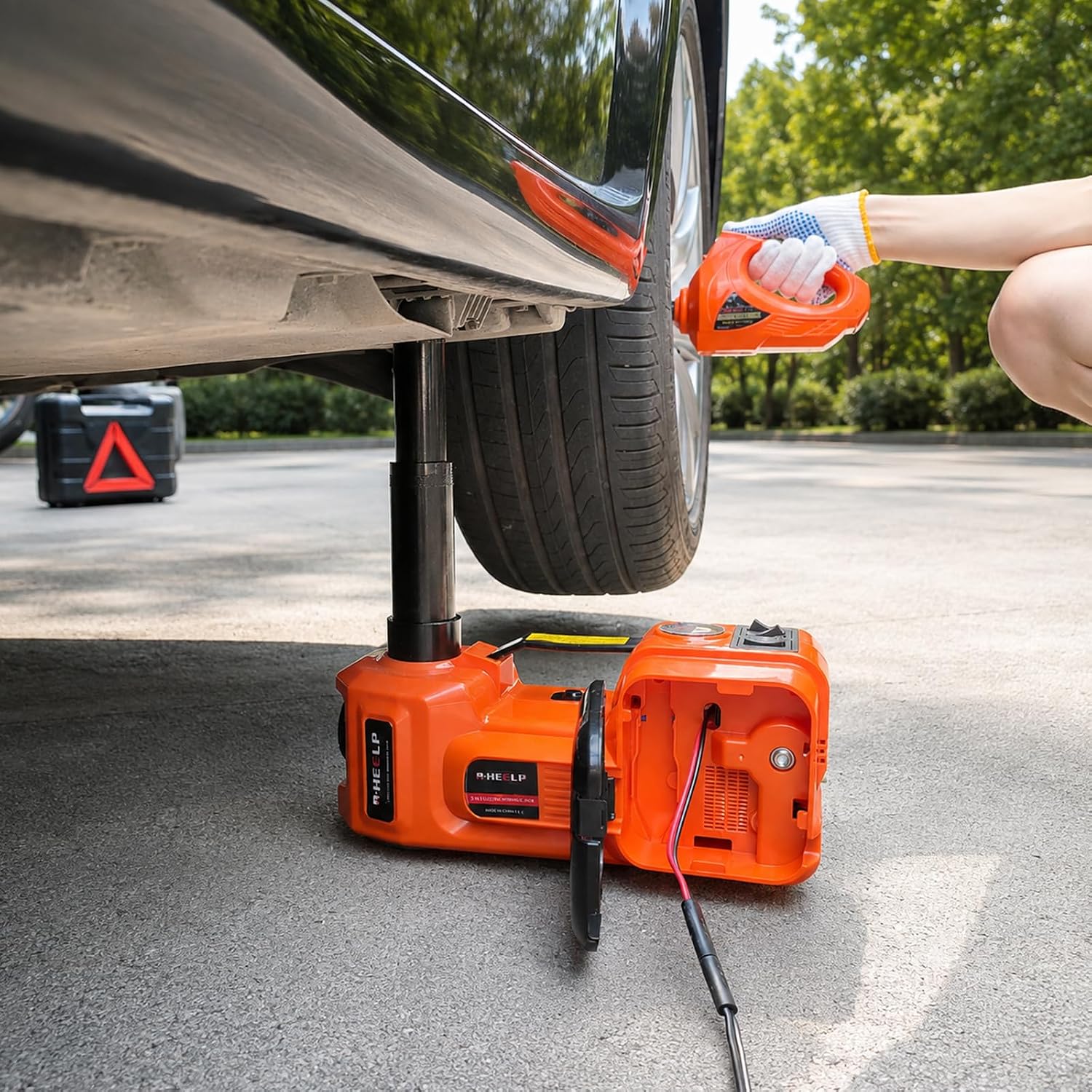 E-HEELP Electric Car Jack Kit 5 Ton 12V with Impact Wrench, 6.1-17.7 in