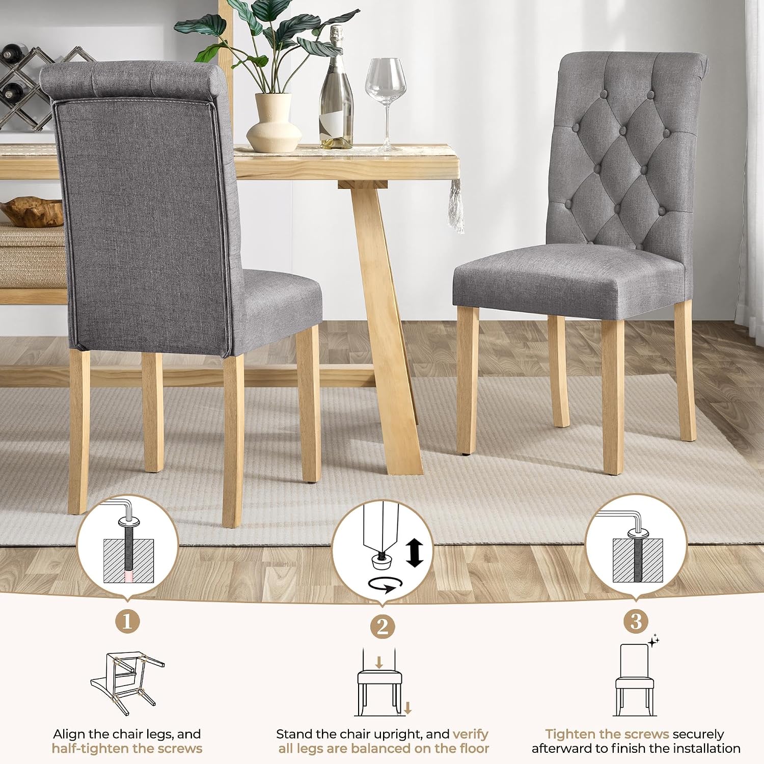 Yaheetech Dining Chairs Set of 2 Modern Upholstered Parson Chairs Dark Gray