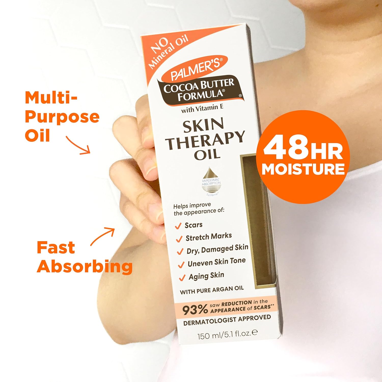 Palmer's Skin Therapy Body Oil, Moisturizing Cocoa Butter Formula (5.1 Oz) | Deep Body Moisturizer for Dry, Damaged Skin with Vitamin E & Pure Argan Oil, Helps Imrove Appearance of Scars, Stretch Marks