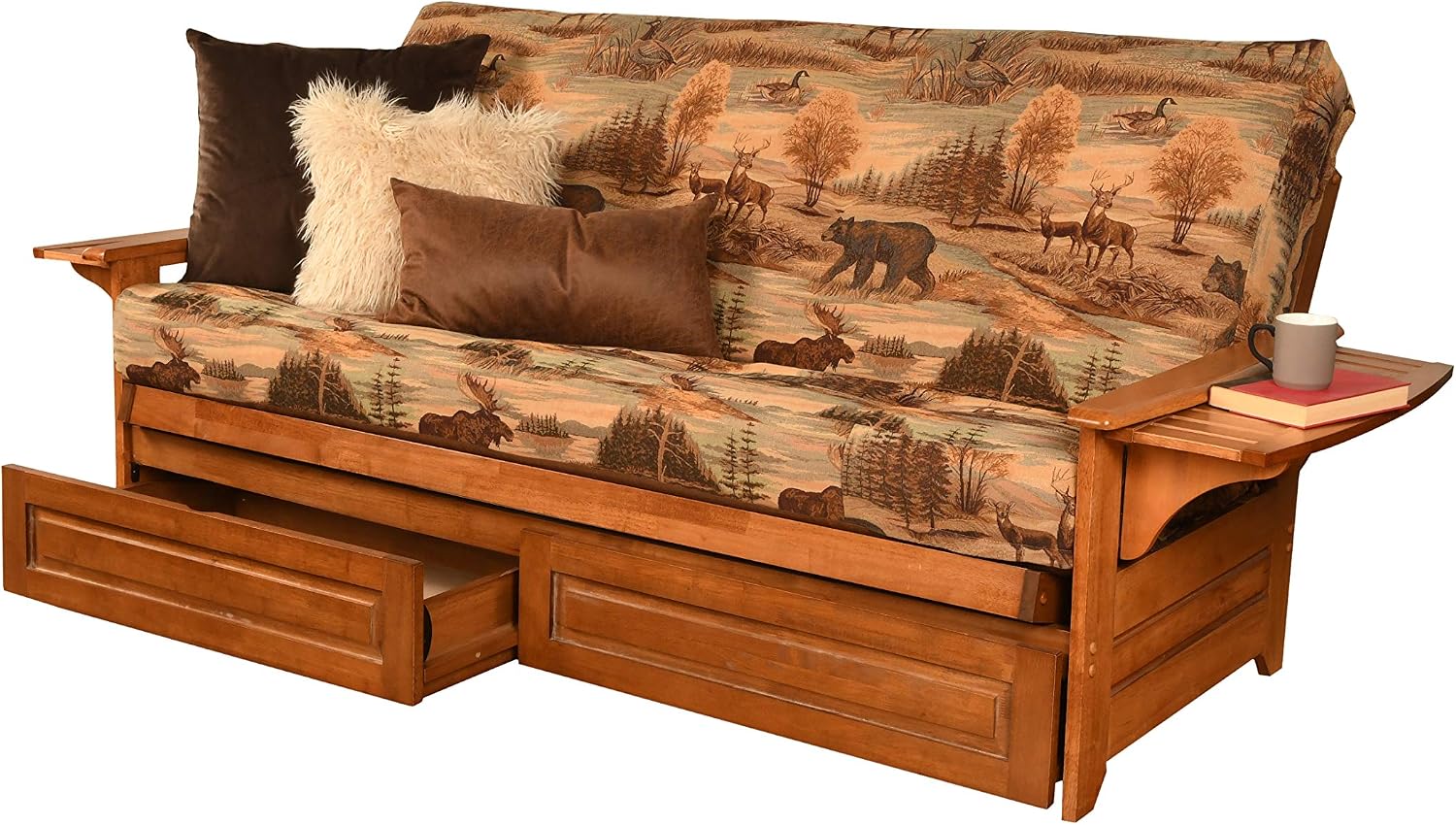 Kodiak Furniture Phoenix Futon Set with Linen Stone Mattress and Storage Drawers, Full, Barbados
