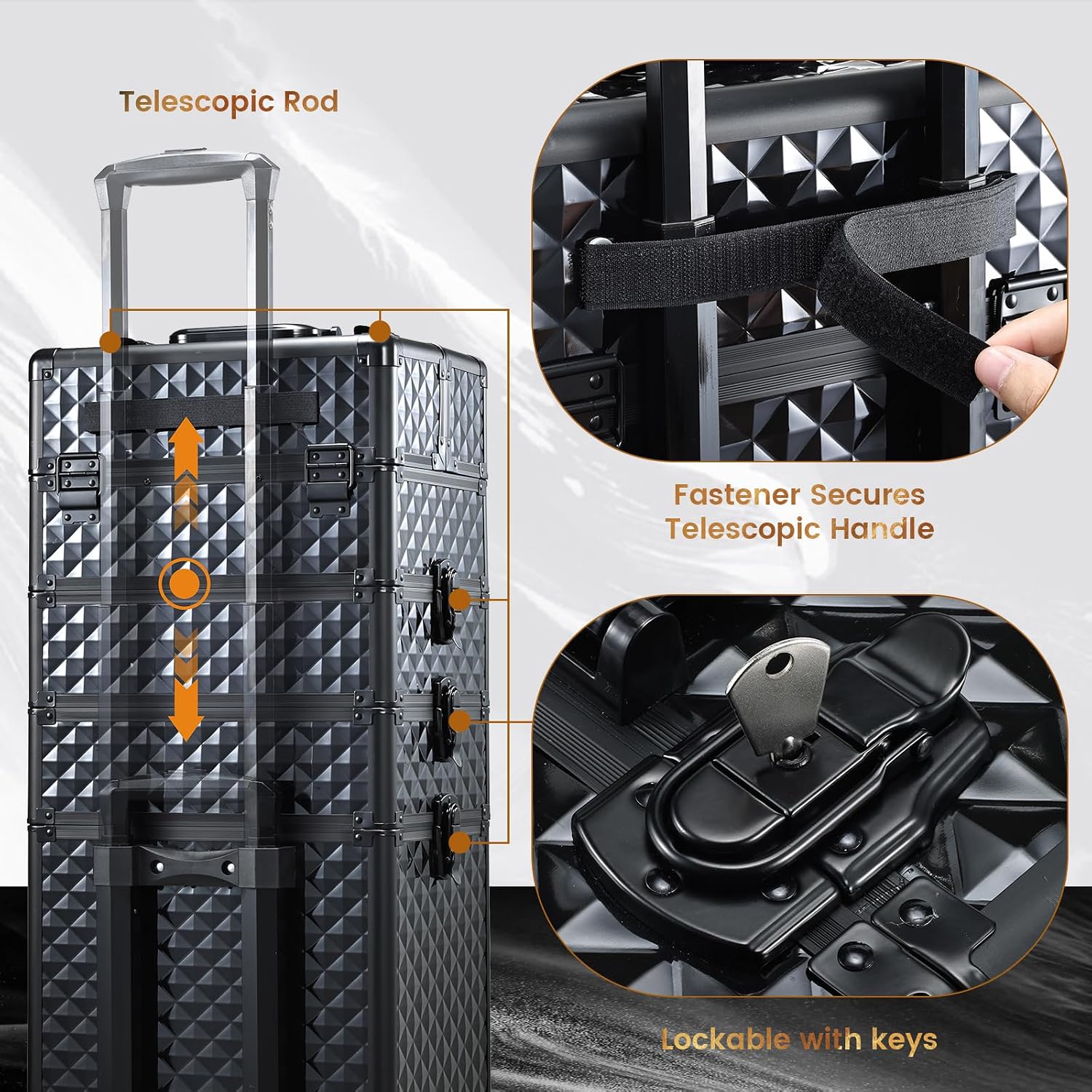 Stagiant Rolling Makeup Case Cosmetology Case on Wheels 4 in 1 Large Cosmetic Organizer Train Case Makeup Travel Case with Key Swivel Wheels Nail