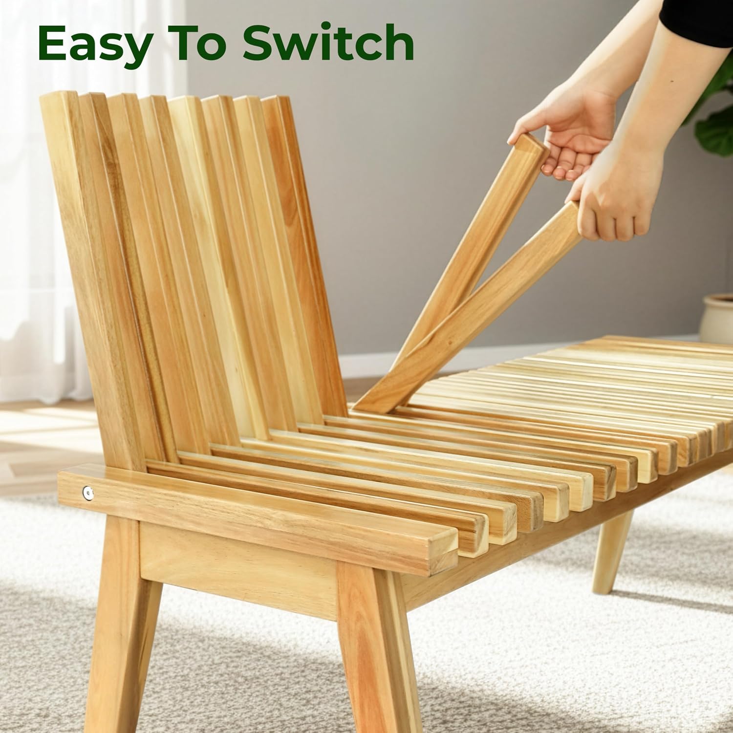 Melino Wooden Bench Outdoor 47" Convertible Acacia Wood Bench, Solid Wood Indoor Patio Benches for Outdoors