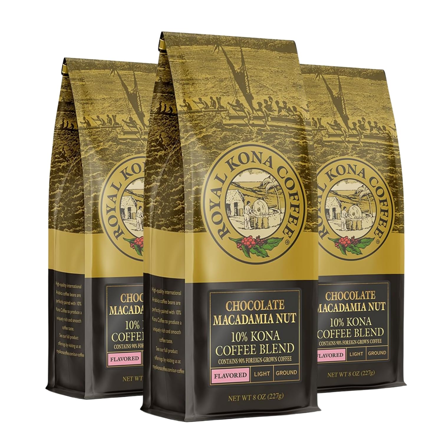 ROYAL KONA COFFEE - Medium Roast Ground Coffee, Vanilla Macadamia Flavor, 8 Ounce