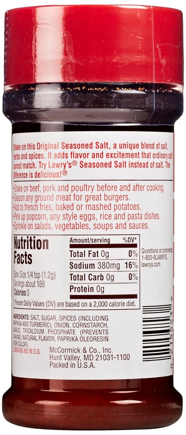 Lawry’s Seasoned Salt, No MSG Added, Kosher Certified, Staple, Versatile, All-Purpose Seasoning to Shake on Beef, Pork, or Poultry, 16 oz