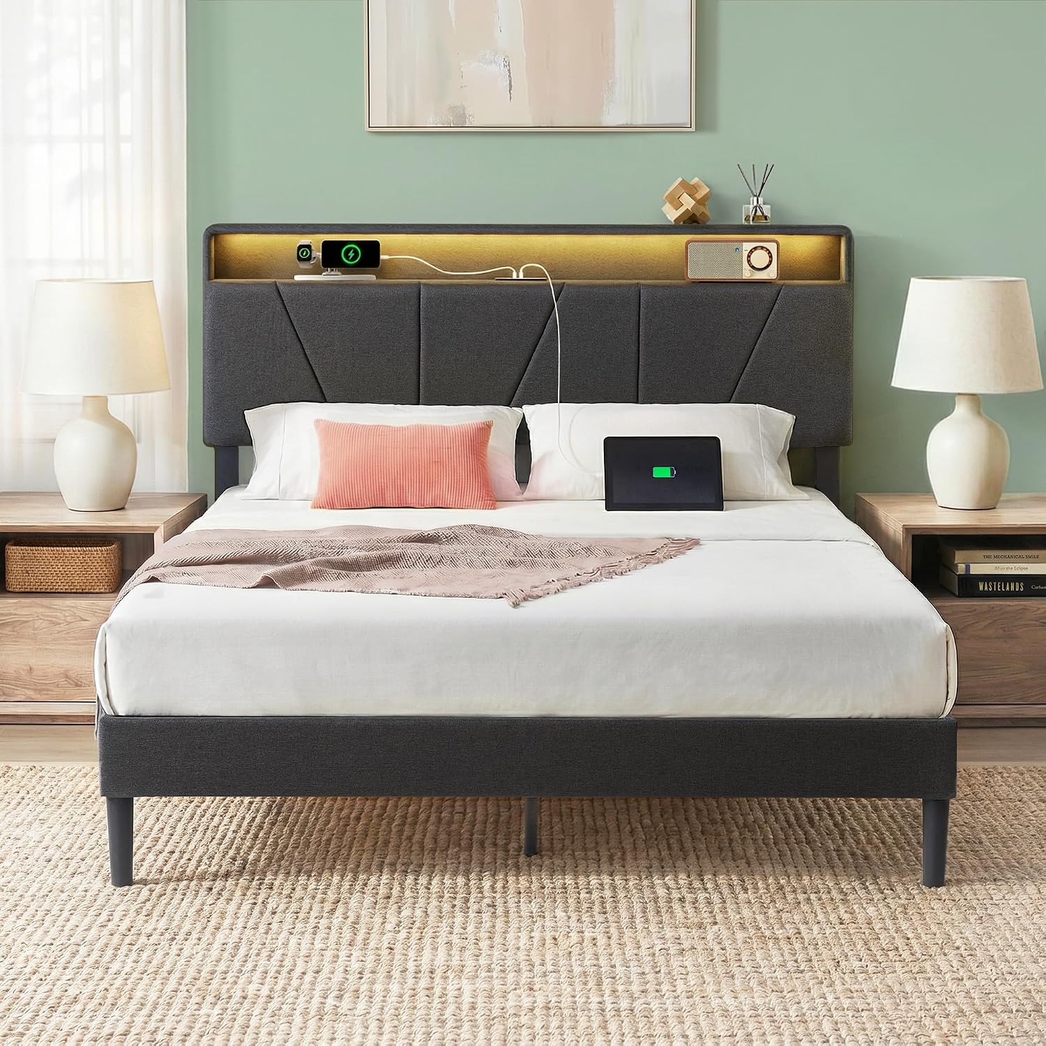 Zinus Maya Platform Bed Frame, Four Underbed Storage Drawers, Full | Secure Locking Drawers, Modern Upholstered Look, Minimalist Design, Straightforward Assembly, No Box Spring Needed