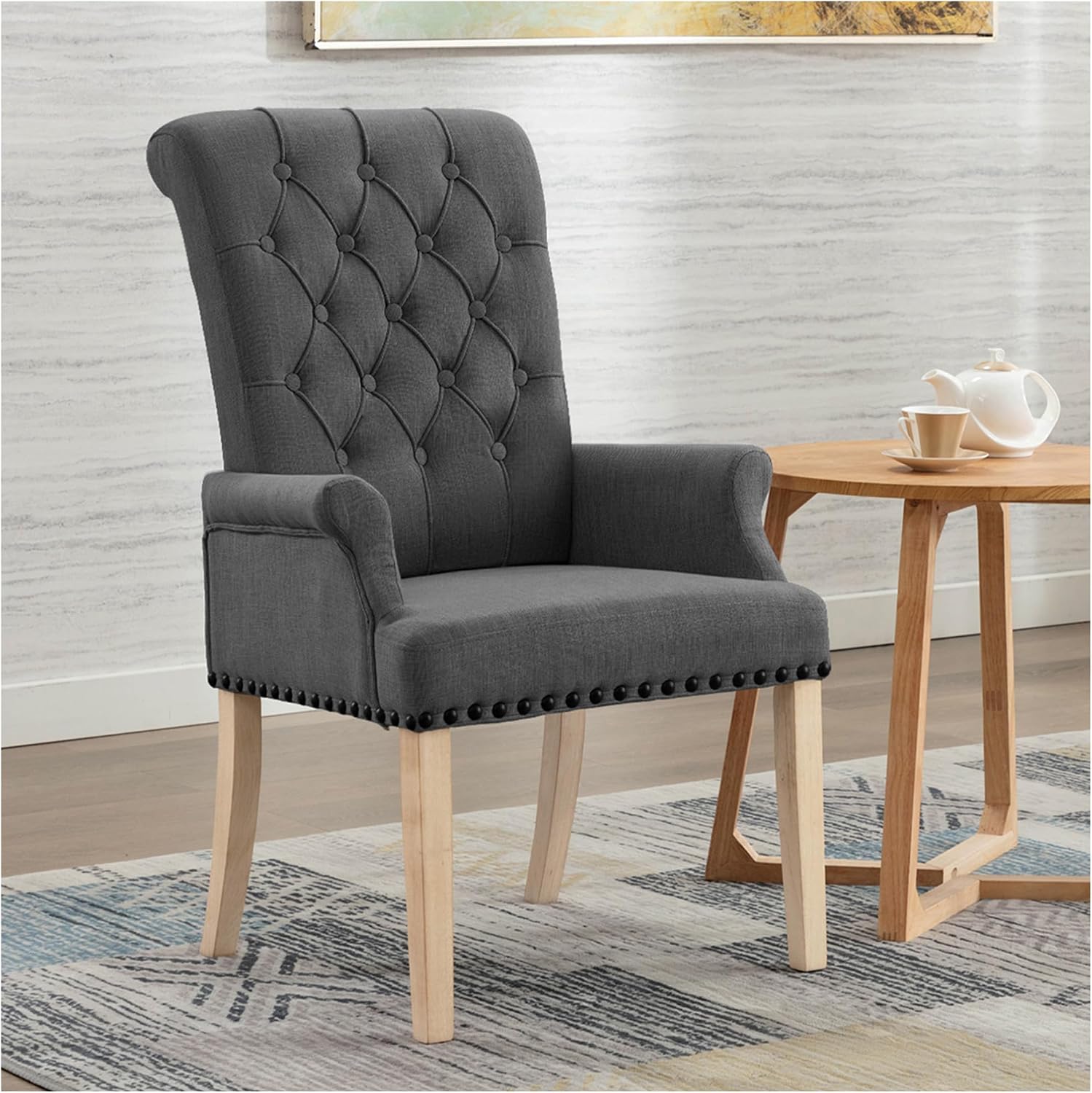 adochr Dining Chairs with Arms,Linen High Back Dining Room Chairs, Beige