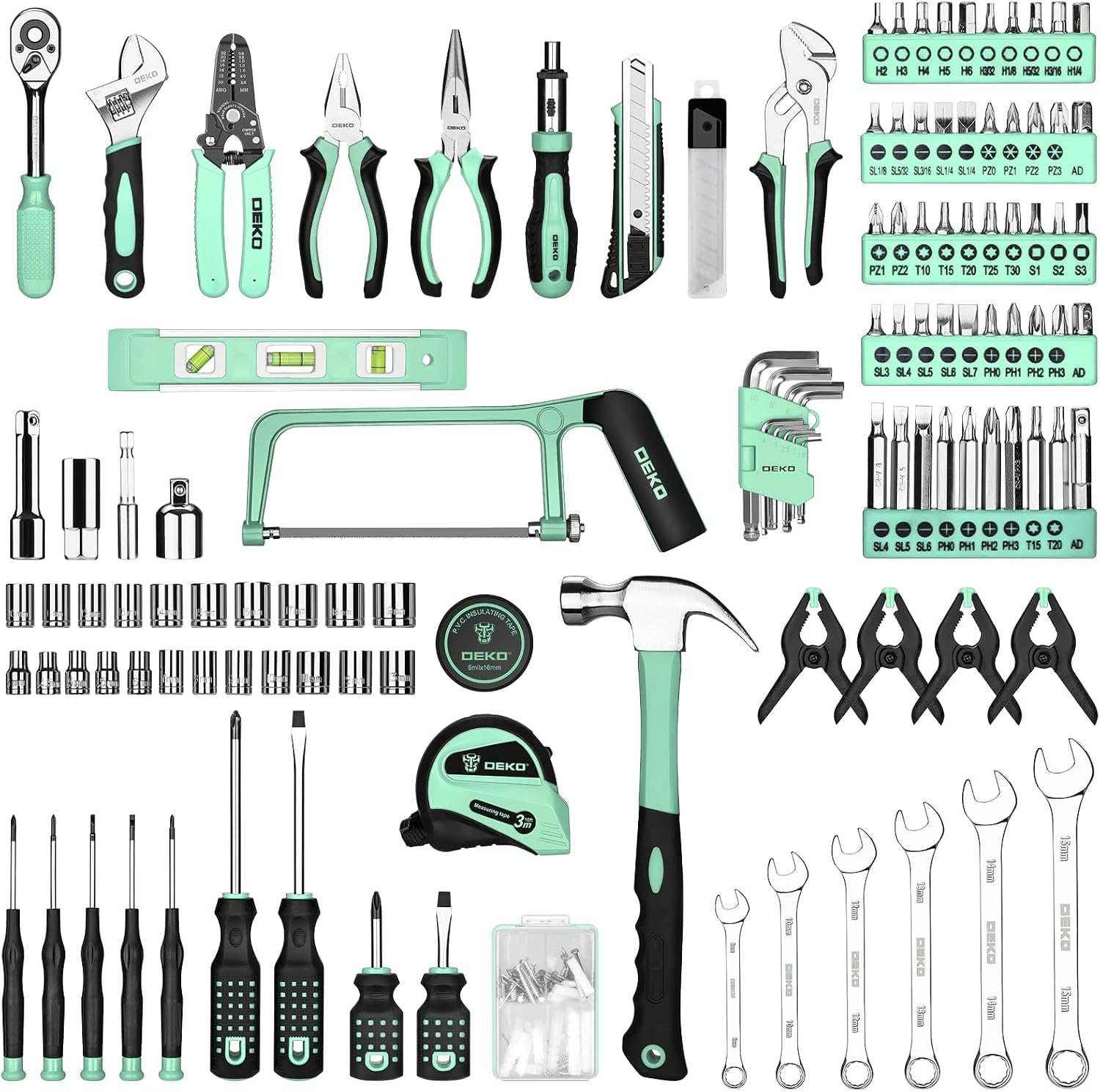 DEKOPRO 228 Piece Socket Wrench Auto Repair Tool Combination Package Mixed Tool Set Hand Tool Kit with Plastic Toolbox Storage Case
