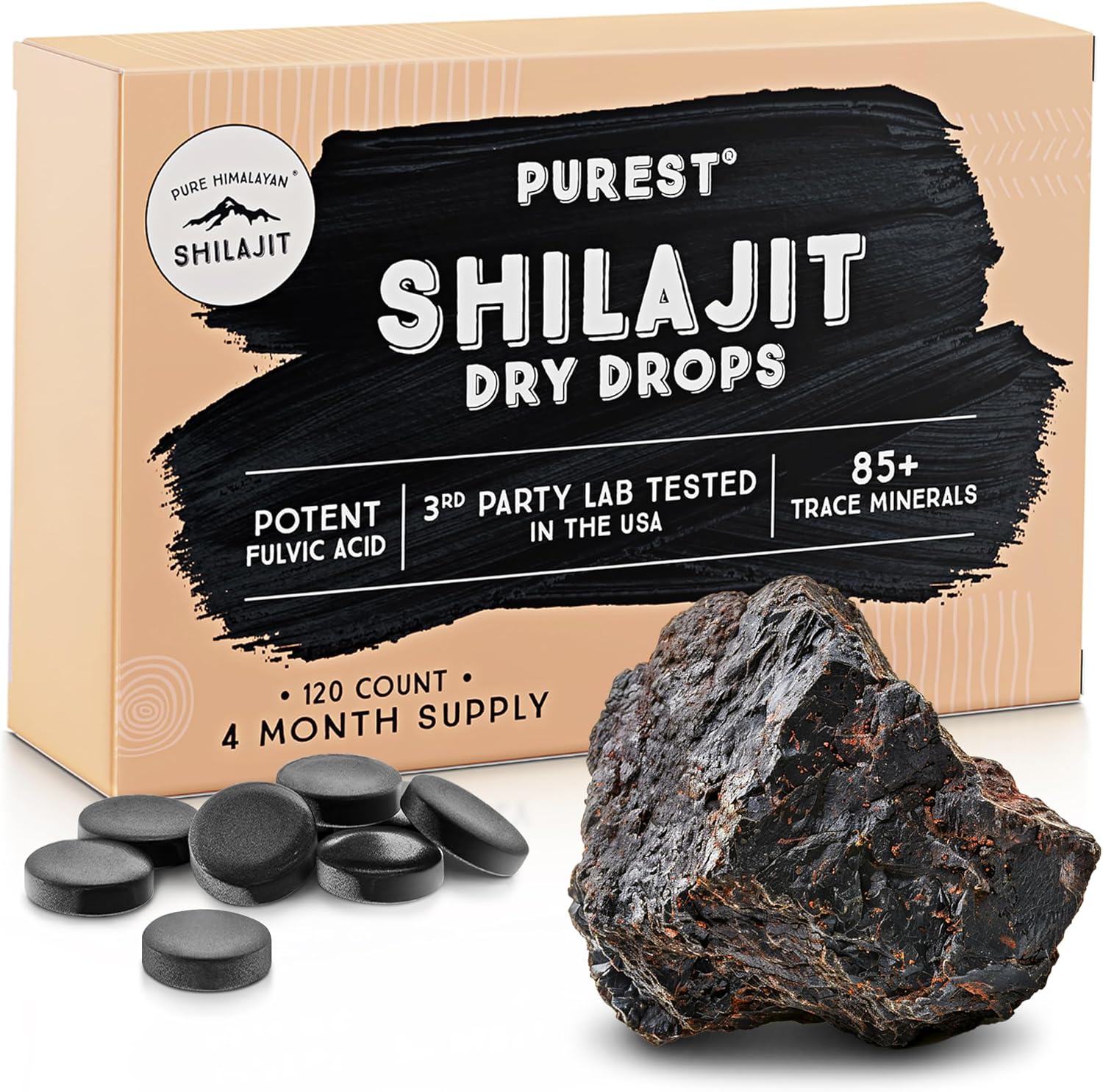 Pure Himalayan Shilajit | 100% Pure Natural Shilajit Grade A Max Potency 85+ Trace Minerals & Fulvic Acid | 3rd Party US Lab Tested | Altai Tablets