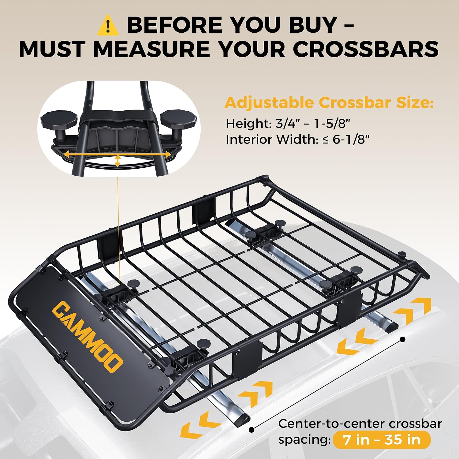 CAMMOO 54"x34" Roof Rack Basket Removable Fairing & Support Bars for Kayaks | All-In-One Kit Includes 15 Cu.Ft. Waterproof Bag, Cargo Net