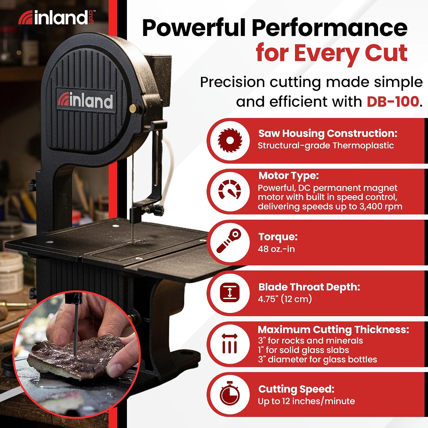 Inland Craft DB-100 Diamond Band Saw Machine for Glass, Rock, Wood & Metal