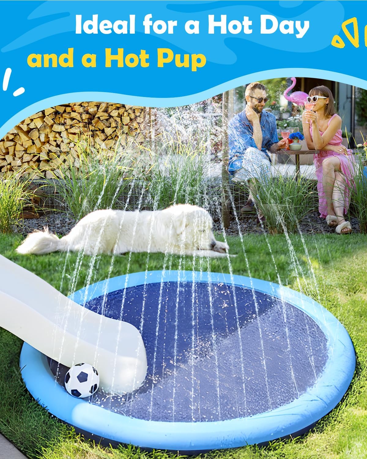 Peteast Dog Pool, Anti-Slip Splash Pad for Dogs, 67 in, Blue