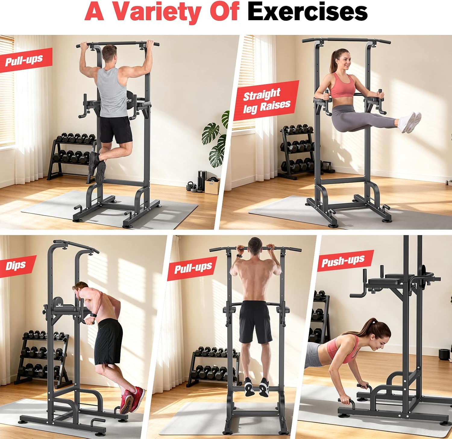 RELIFE REBUILD YOUR LIFE Pull Up Bar Free Standing Power Tower for Home Gym | Dip Station Pull Up Station, Multi-Function Home Fitness Equipment for Pull-Ups, Dips, Push-Ups, Full Body Strength Training