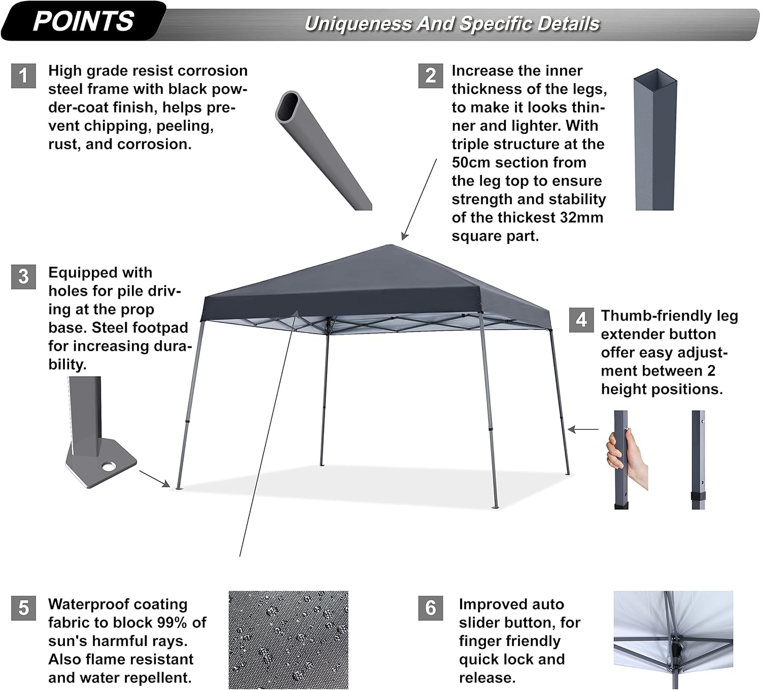 ABCCANOPY 11x11 Pop Up Canopy Tent, Stable Slant Leg Outdoor Shade, Black