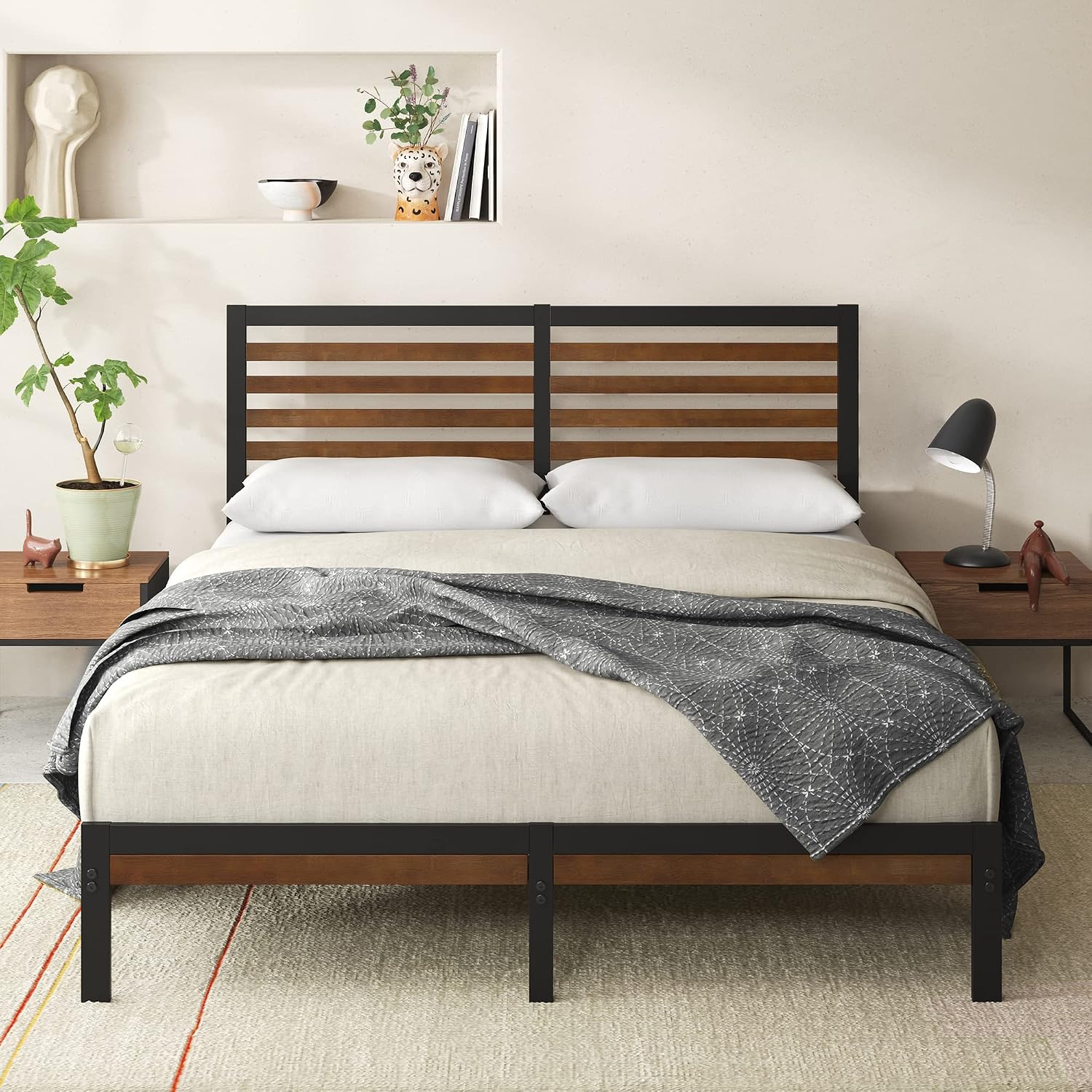 Zinus Kai Platform Bed Frame, RGB LED Lights, No Box Spring Needed, Full | Two-Tier Headboard for Space-Saving Storage, Built-in USB Charging Station, Soft Ambient Night Light
