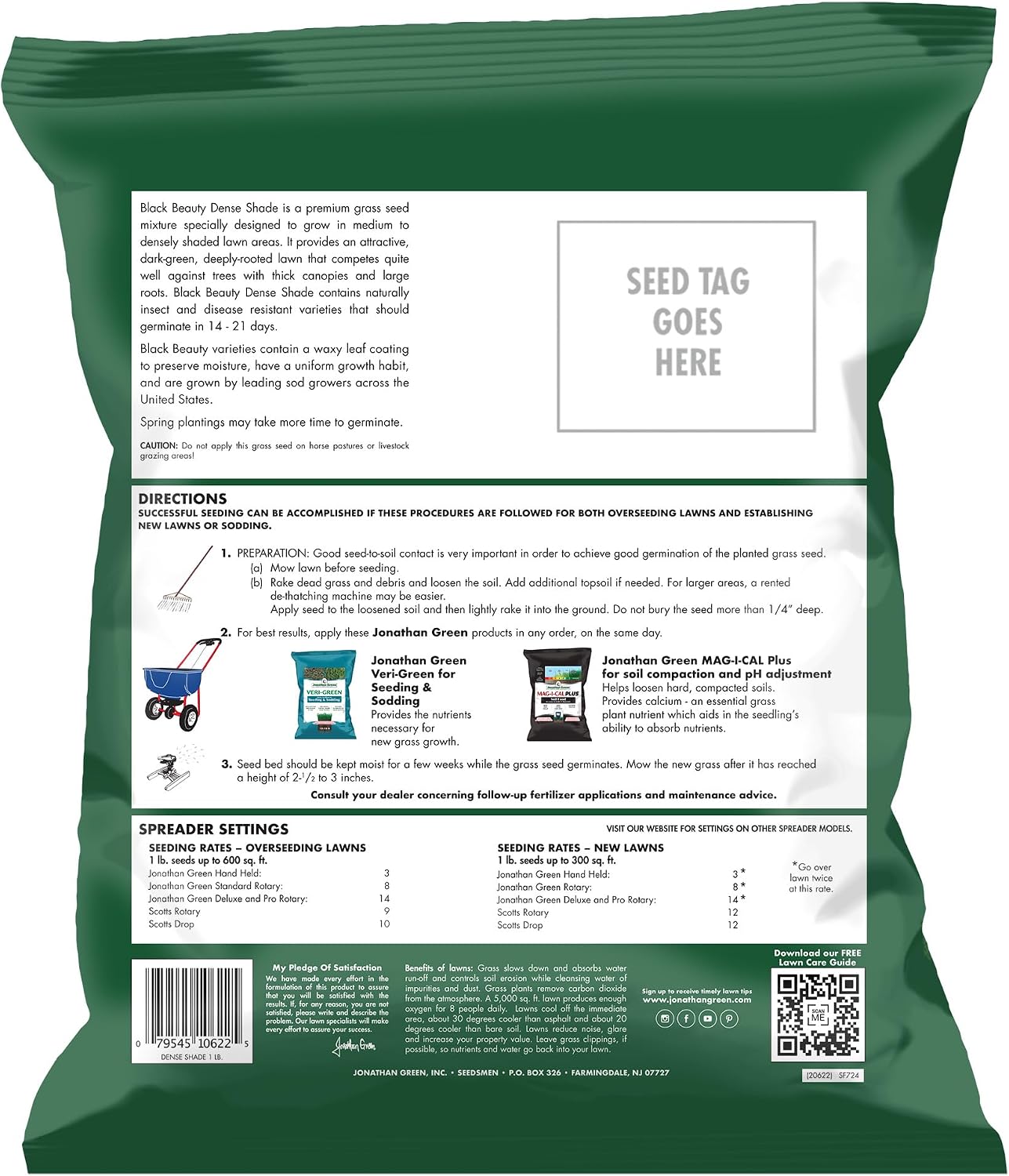 Jonathan Green (10610) Black Beauty Dense Shade Grass Seed - Cool Season Lawn Seed (25 lb) | Grows Well in Medium to Densely Shaded Areas
