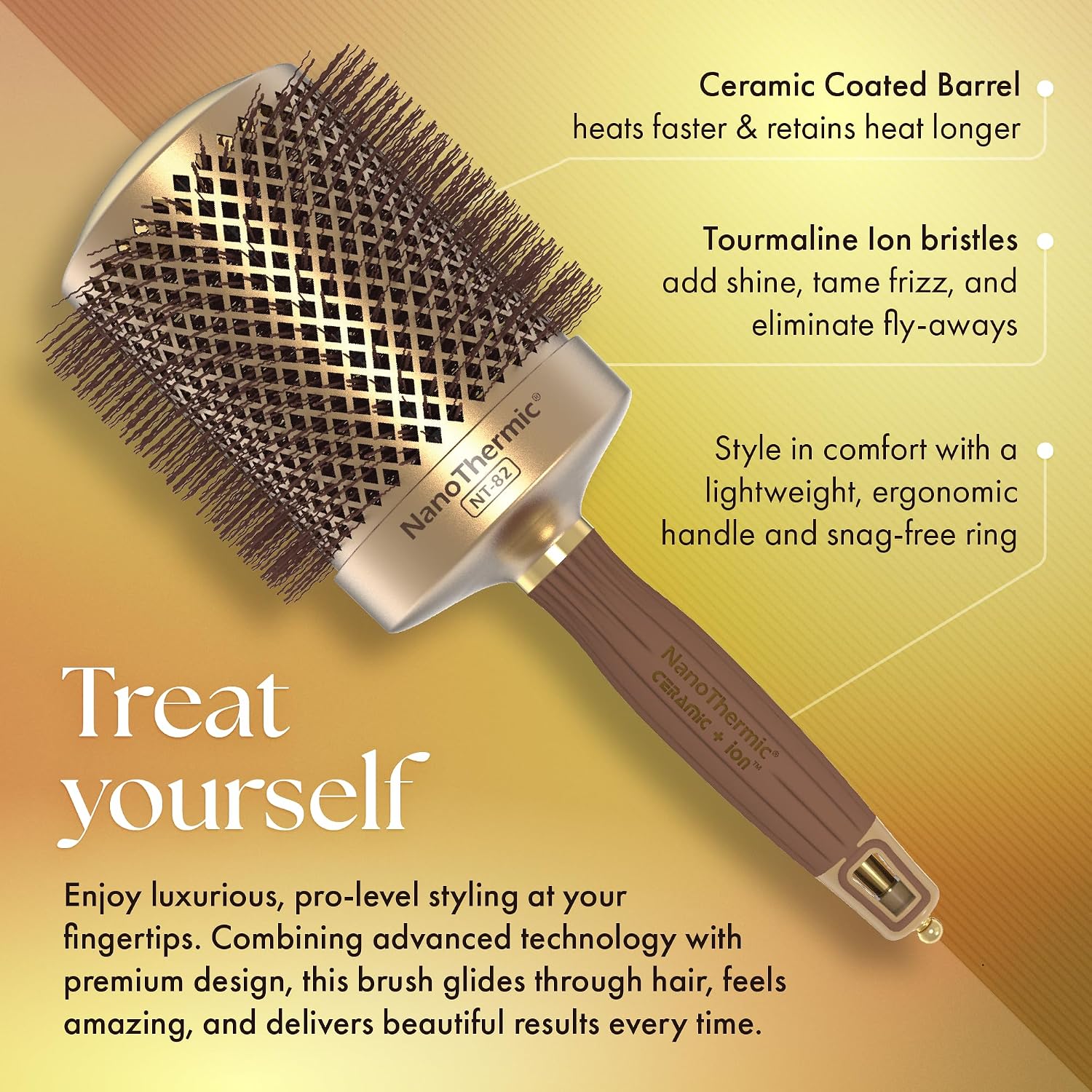 Olivia Garden NanoThermic Ceramic + Ion Round Thermal Hair Brush - Not Electrical - Professional Blowout Brush for Normal to Thick Hair