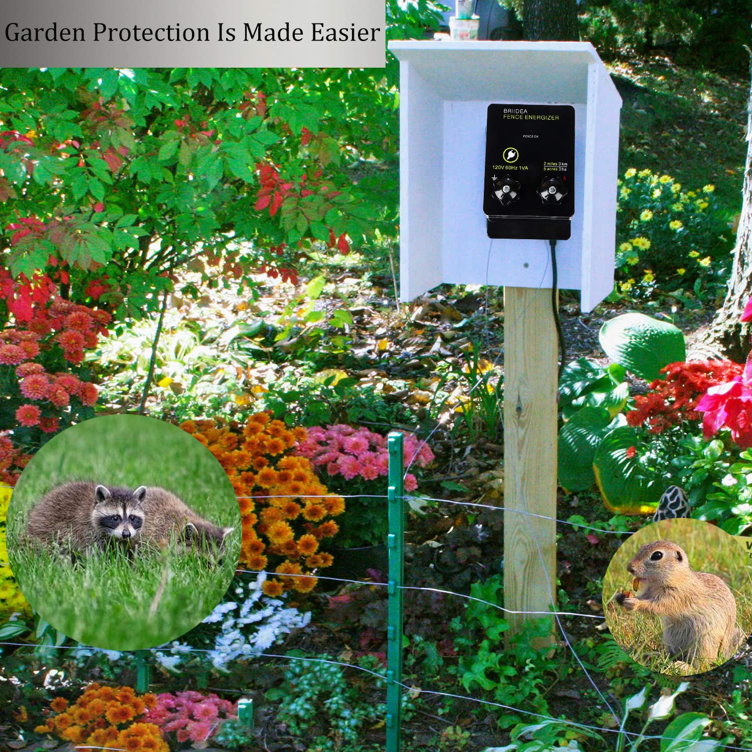 Briidea 2-Mile Electric Fence Energizer for Preventing Wild Animals Intruding 8 Acres Output Voltage 5000 V 0.1Joule