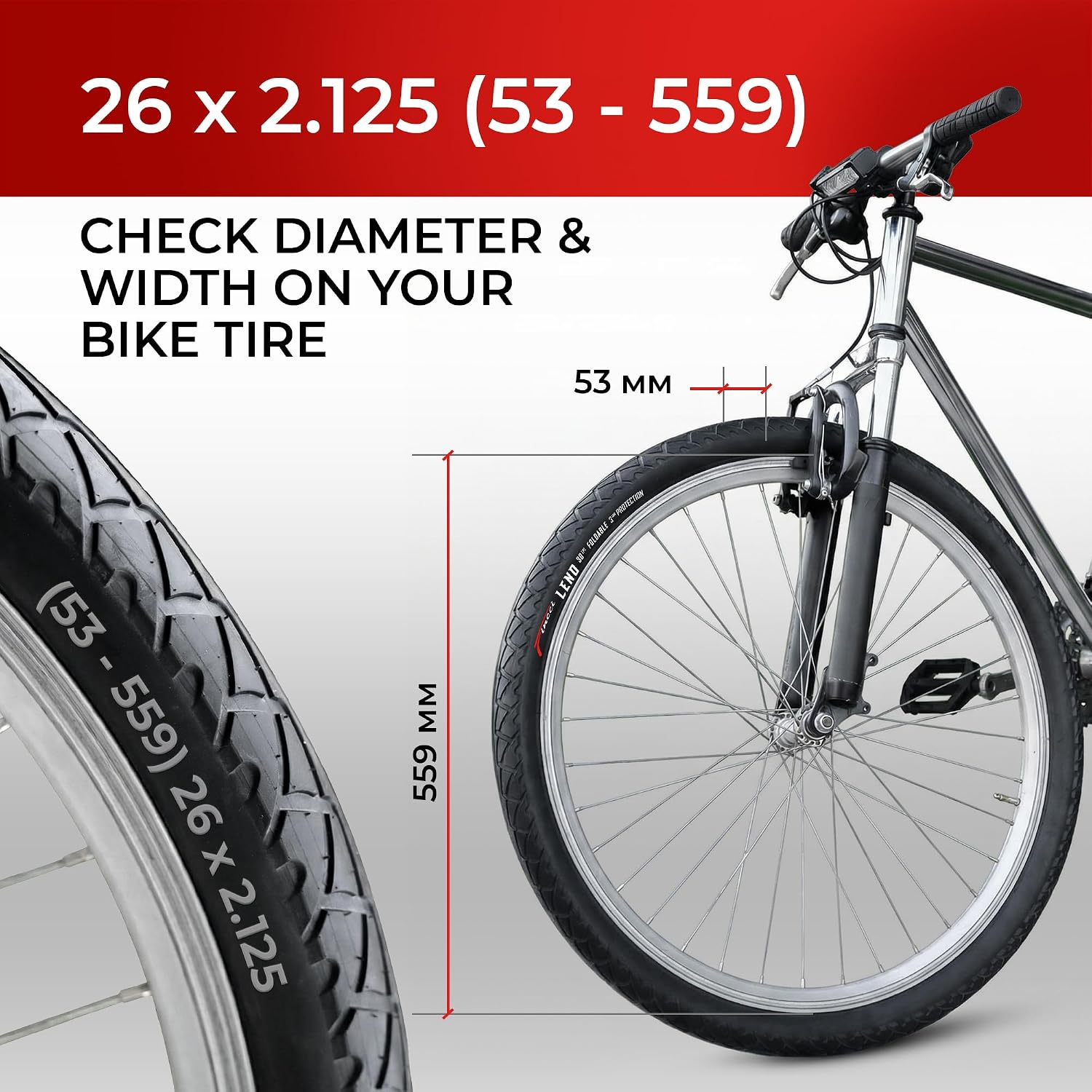 Set 26x2.125 City Bicycle Tire & Tubes Schrader/Presta - Foldable 54-559