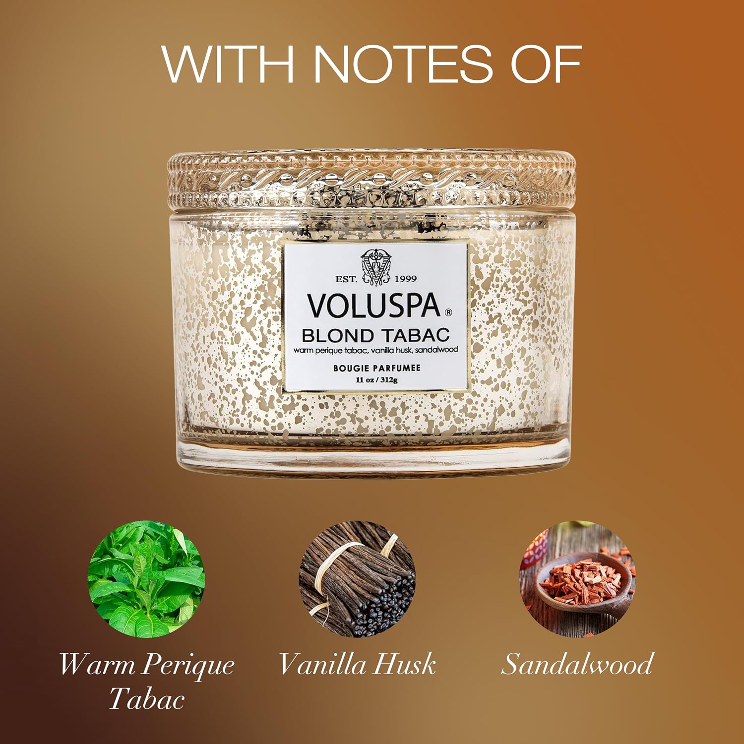 Voluspa Blond Tabac, Corta Maison Boxed Candle, 11 oz, 45 Hour Burn Time, Coconut Wax for Clean Burning, Handcrafted in the USA