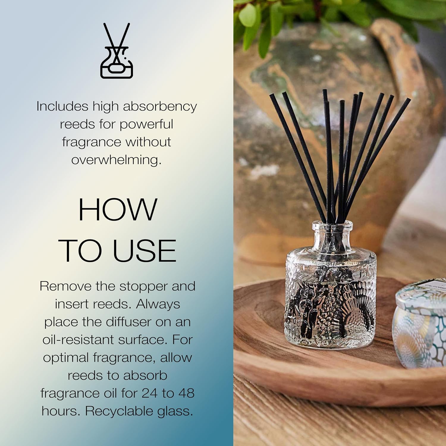 Voluspa Santal Vanille Scented Reed Diffuser, 3.4 oz, Luxury Santal Diffuser, Oil Reed Diffusers for Home, Handcrafted in the USA