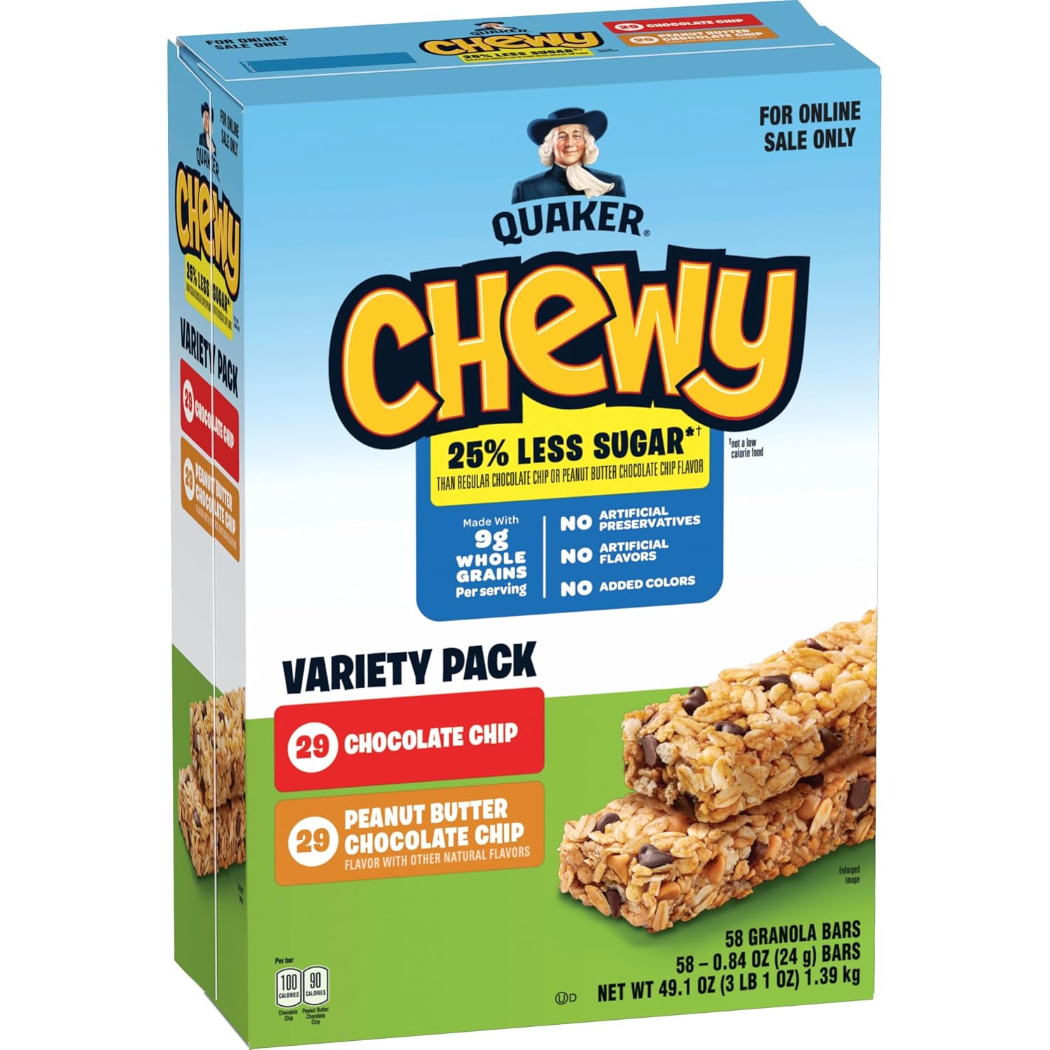 Quaker Chewy Granola Bars, Chocolate Chip, 58 Count - Packaging May Vary