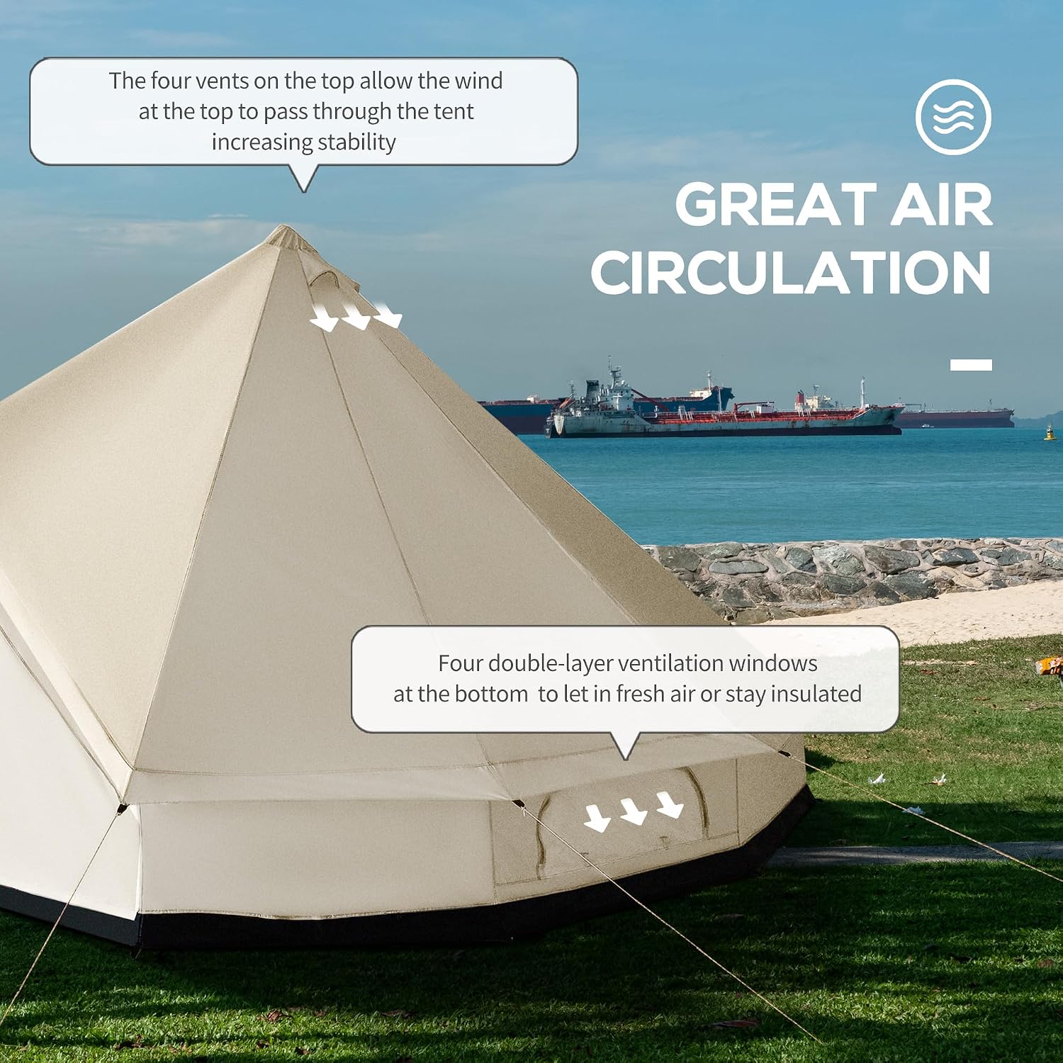 Outsunny 10-Person Yurt Tent with Spacious Interior 16' x 16' x 10' | Glamping Bell Tent, Breathable Waterproof Design, for Family Outdoor Camping