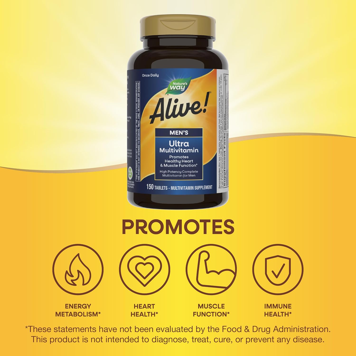 Nature's Way Alive! Men’s Daily Ultra Potency Multivitamin Tablets, 60 ct | Complete High Potency Men’s Daily Vitamin Promotes Heart & Muscle Function*, B-Vitamins, Zinc and Antioxidants