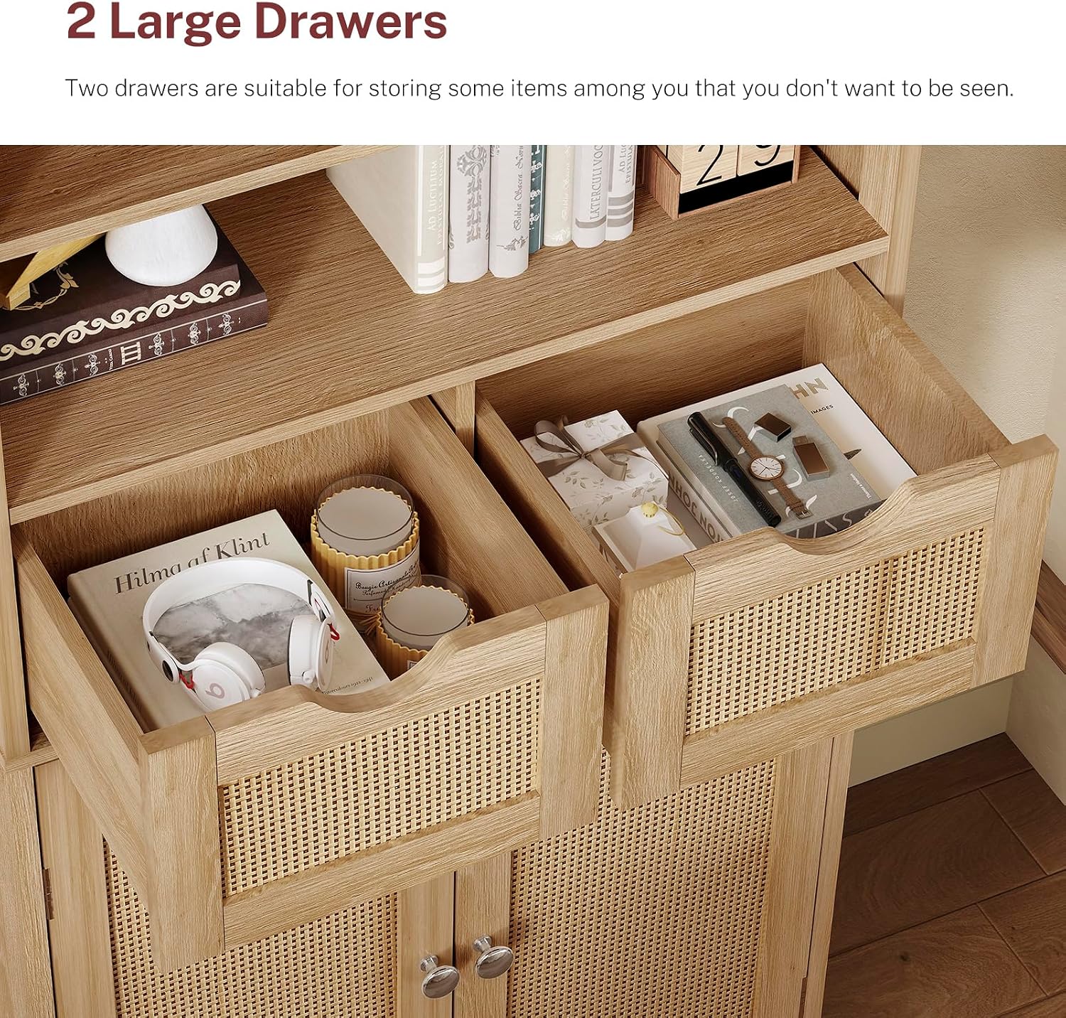 Iwell Storage Cabinet with 2 Drawers & Adjustable Shelves, Cupboard, Floor Cabinet for Living Room, Home Office, Rustic Brown
