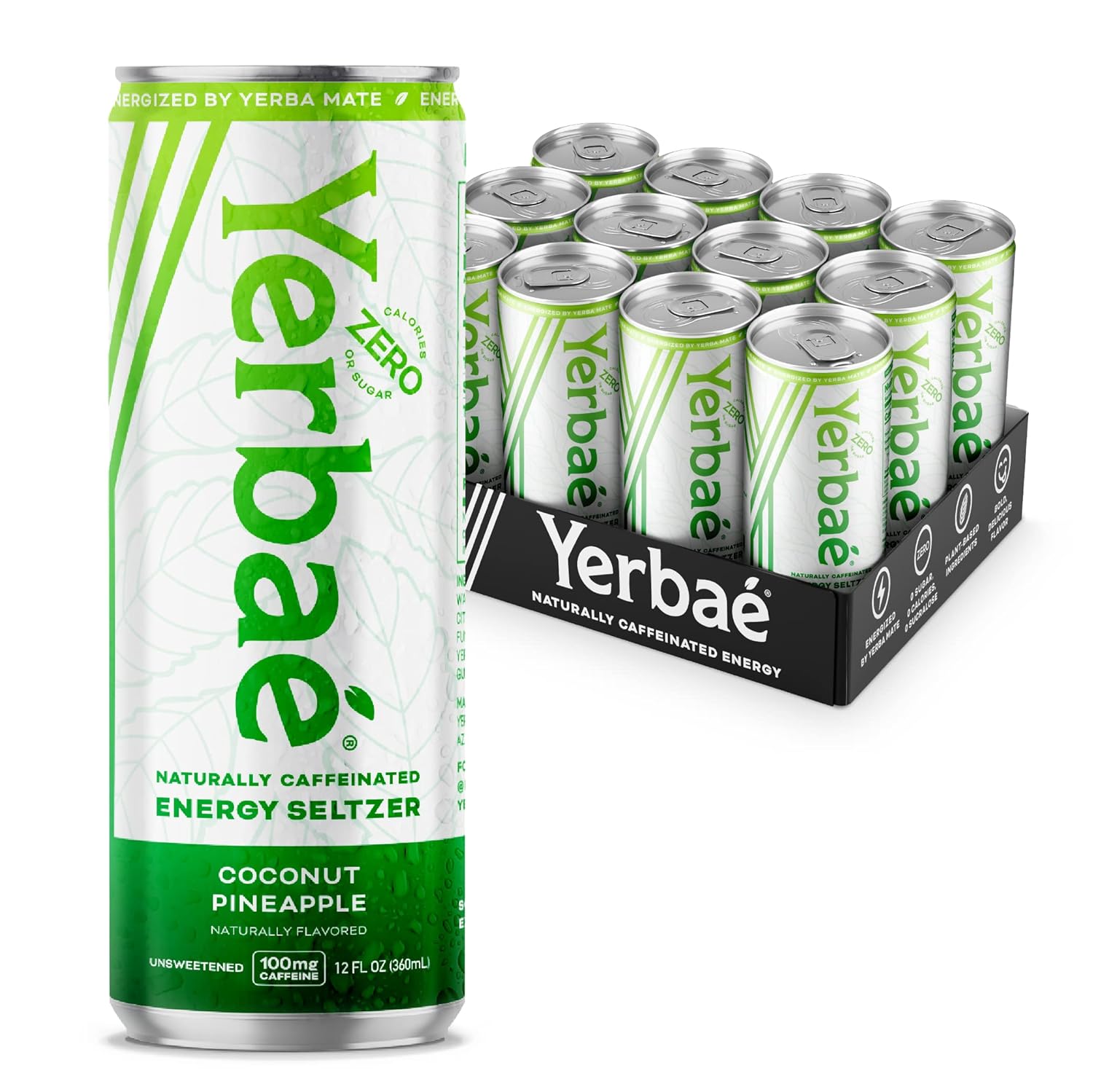 Yerbaé Energy Seltzer - Variety Performance Pack. No Sugar/Calories/Carbs. Energized by Yerba Mate Naturally Caffeinated Plant-Based, Healthy Alternative to Coffee/Sugary Sodas, Pack of 12, 12oz cans
