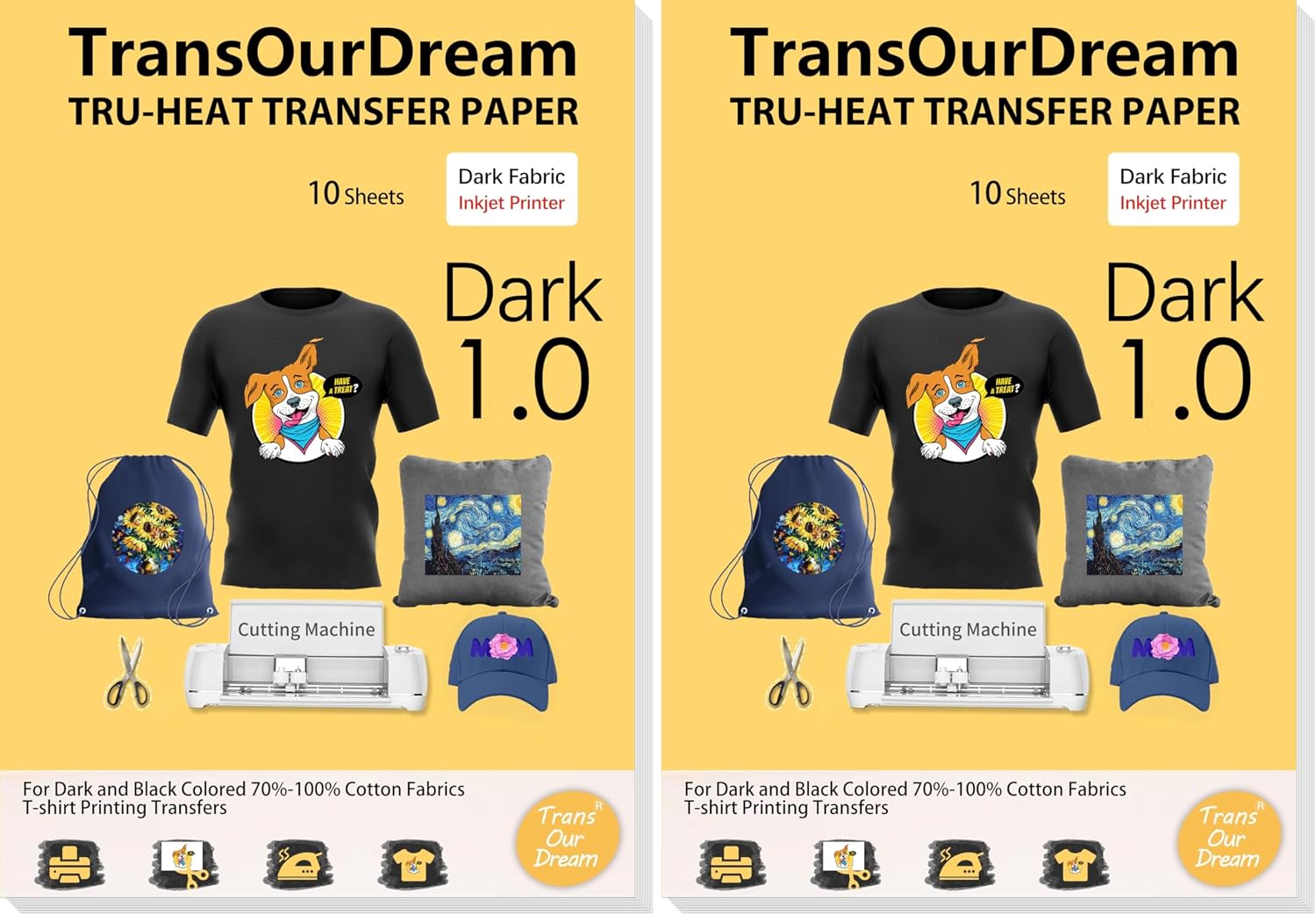 TransOurDream Heat Transfer Paper for Dark T Shirts(10 Sheets, 8.5x11),Printable HTV Heat Transfer Vinyl for Inkjet Printers