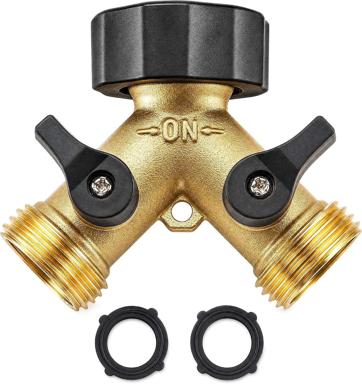 Xiny Tool Hose Splitter, Garden Hose Splitter Heavy Duty 2 Way, Solid Brass Water Hose Y Splitter 2 Valves with 2 Extra Rubber Washers