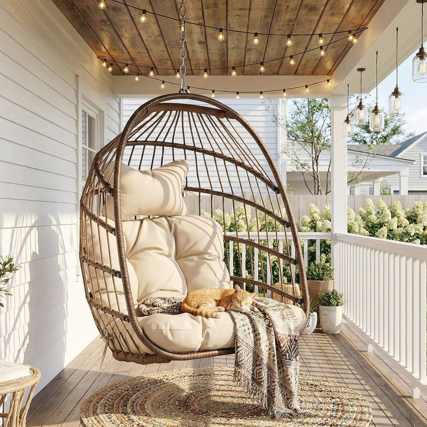 Nicesoul Foldable Space-Saving Hanging Egg Chair No Stand, 350lbs Reinforced Frame with Swing Design, Deep Seat with Thick Cushion