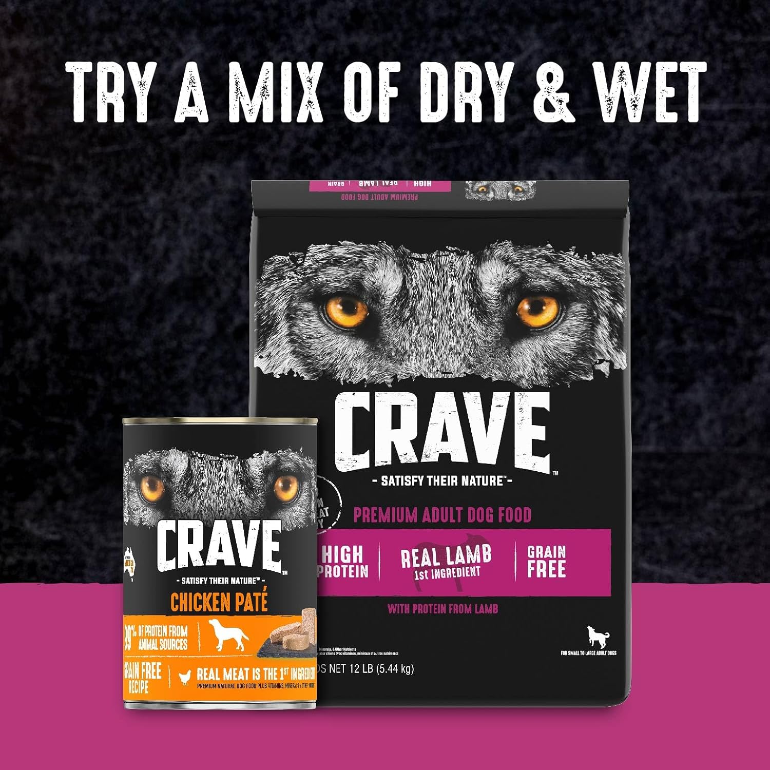 CRAVE Grain Free High Protein Natural Adult Dry Dog Food, Lamb, 4 lb | 34% protein, real animal protein, no by-product meal, no corn, wheat, soy, no artificial flavors, energy support