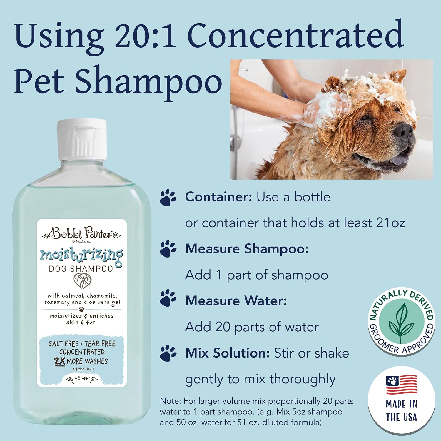 Bobbi Panter Soothing Dog Shampoo Tea Tree, Lavender, Cucumber & Oat Protein – Natural Formula for Sensitive Skin & Irritation Relief, Tear-Free, 30:1 Concentrate, Made in USA, 14 oz