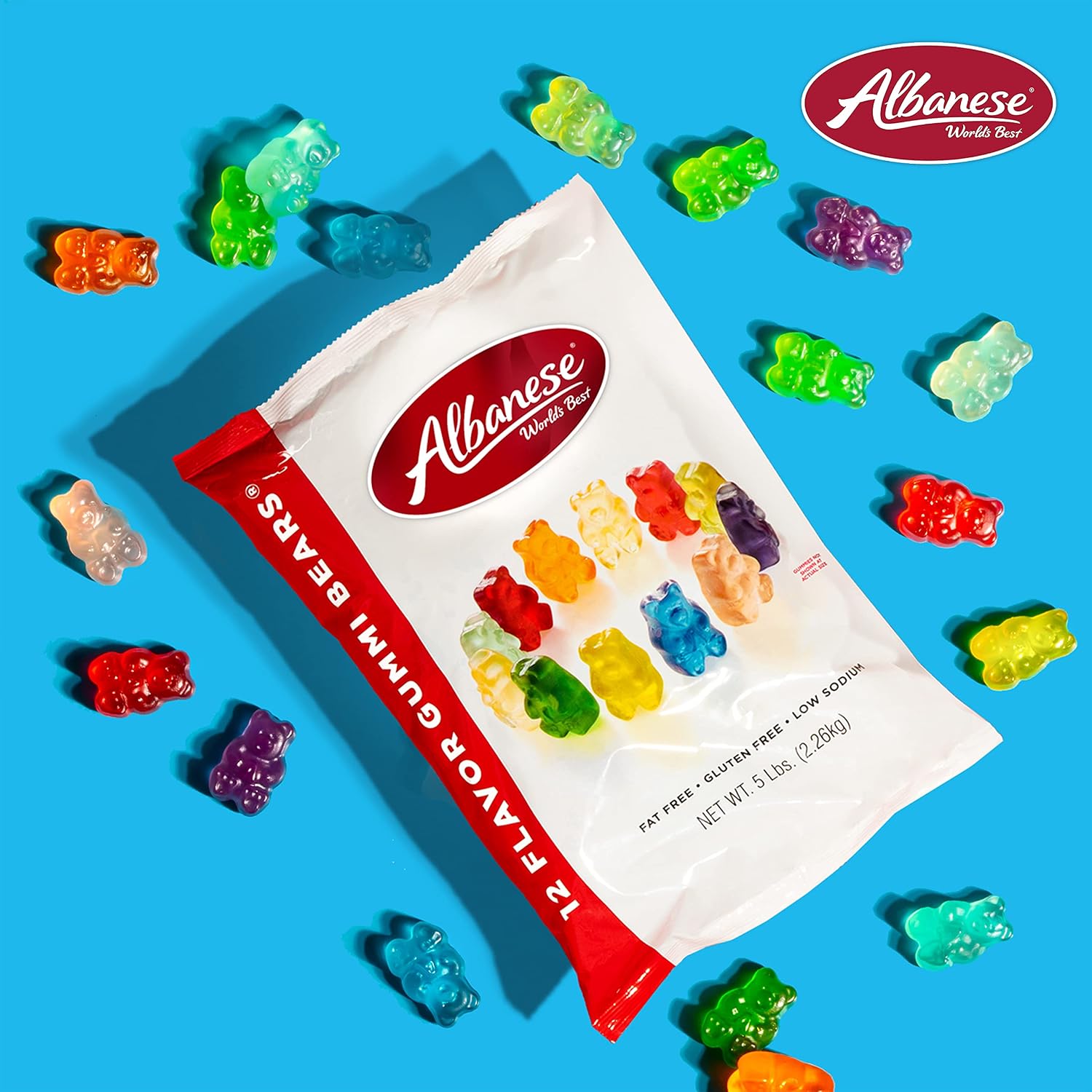 Albanese World's Best 12 Flavor Gummi Bears | 5lbs of Fruit Bulk Candy | Soft and Chewy Gummies, Gluten Free, Fat Free | Cherry, Blue Raspberry, Mango and More | Great Snack for Travel and Kids