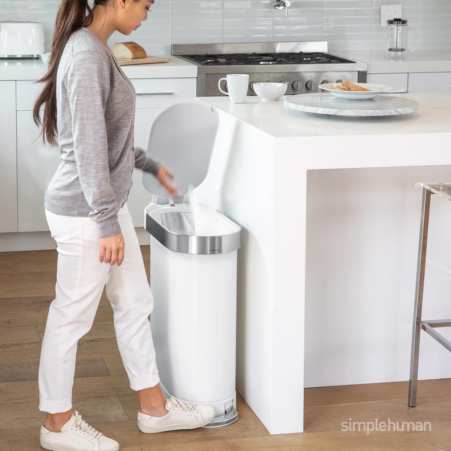 simplehuman 45 Liter / 12 Gallon Slim Hands-Free Kitchen Step Trash Can, Brushed Stainless Steel