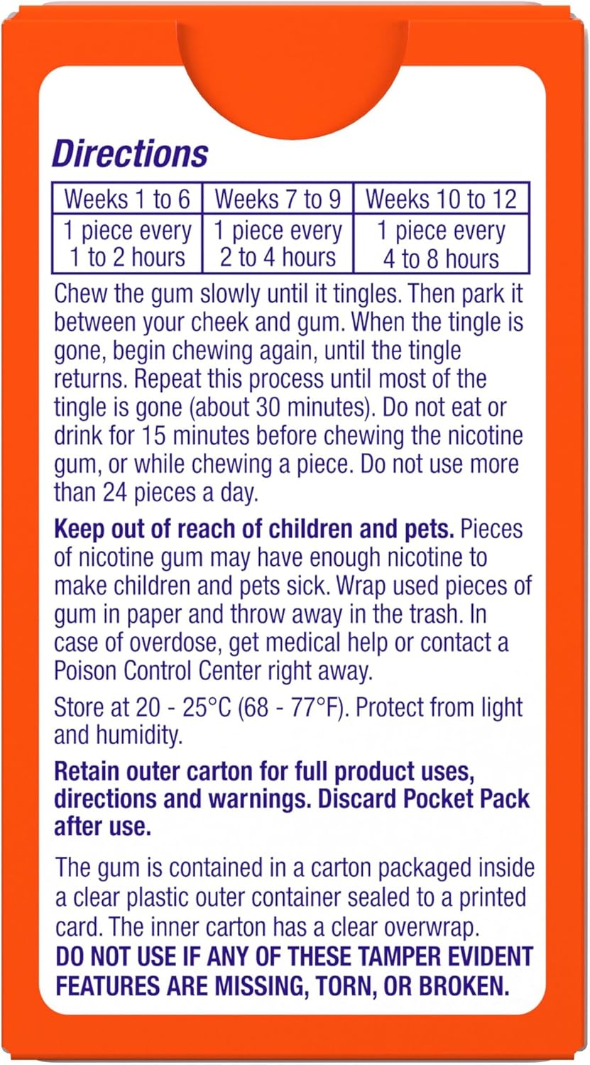 Nicorette Nicotine Gum 4mg, Quit Smoking Aid, Fruit Chill Flavor, 20 Count | Reduces Nicotine Cravings and Withdrawal Symptoms, Intense Craving Relief, Portable Smoking Cessation Gum