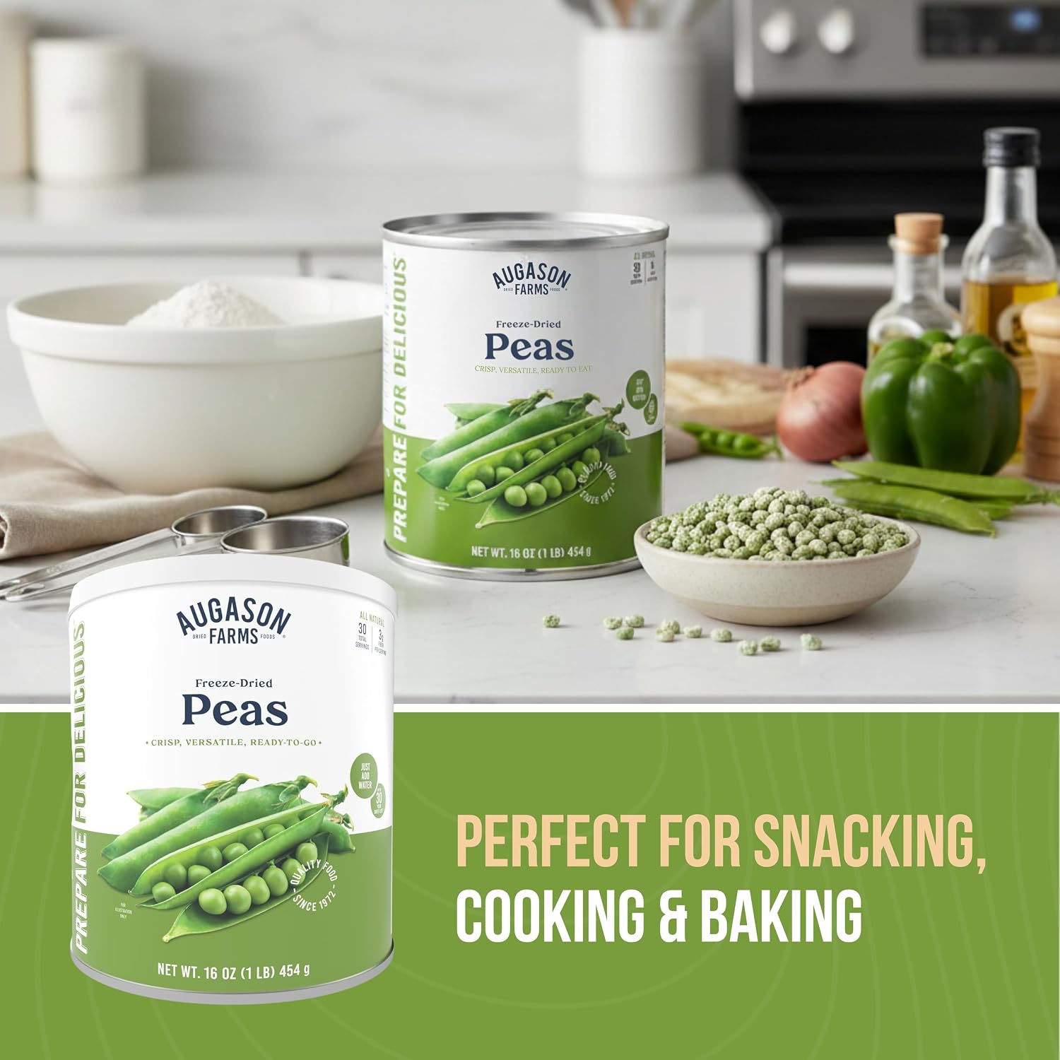 Augason Farms Freeze-Dried Peas Can | Emergency Food Supply, 30 Servings, 30 Year Shelf Life, Great for Cooking, Side Dishes, and Snacks